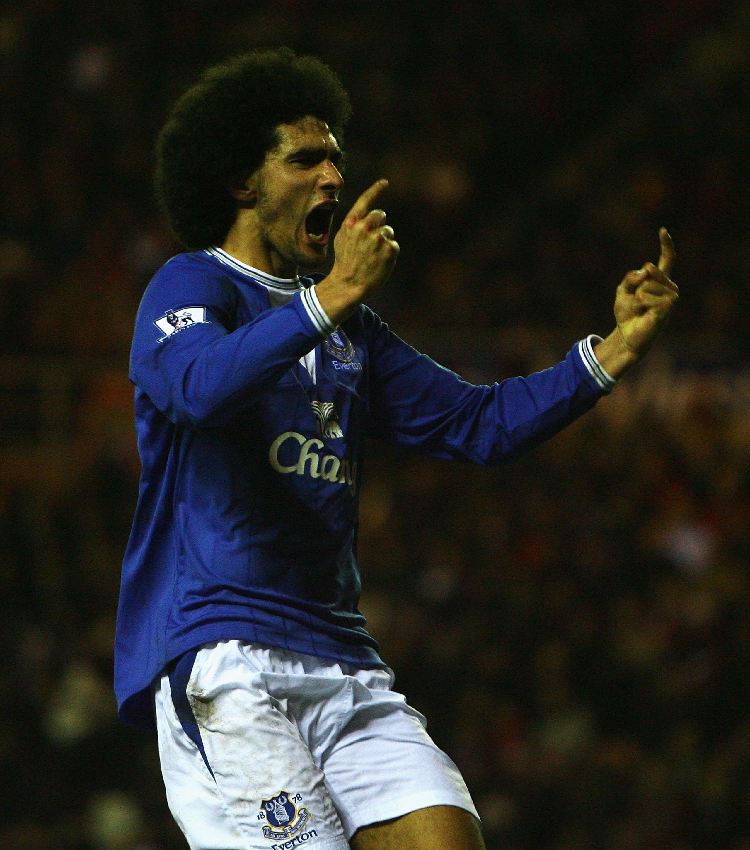 SUNDERLAND, ENGLAND - DECEMBER 26: Marouane Fellaini of Everton celebrates his goal during the Barclays Premier League match between Sunderland and Everton at the Stadium of Light on December 26, 2009 in Sunderland, England. (Photo by Matthew Lewis/Gett SUNDERLAND, ENGLAND - DECEMBER 26: Marouane Fellaini of Everton celebrates his goal during the Barclays Premier League match between Sunderland and Everton at the Stadium of Light on December 26, 2009 in Sunderland, England. (Photo by Matthew Lewis/Gett