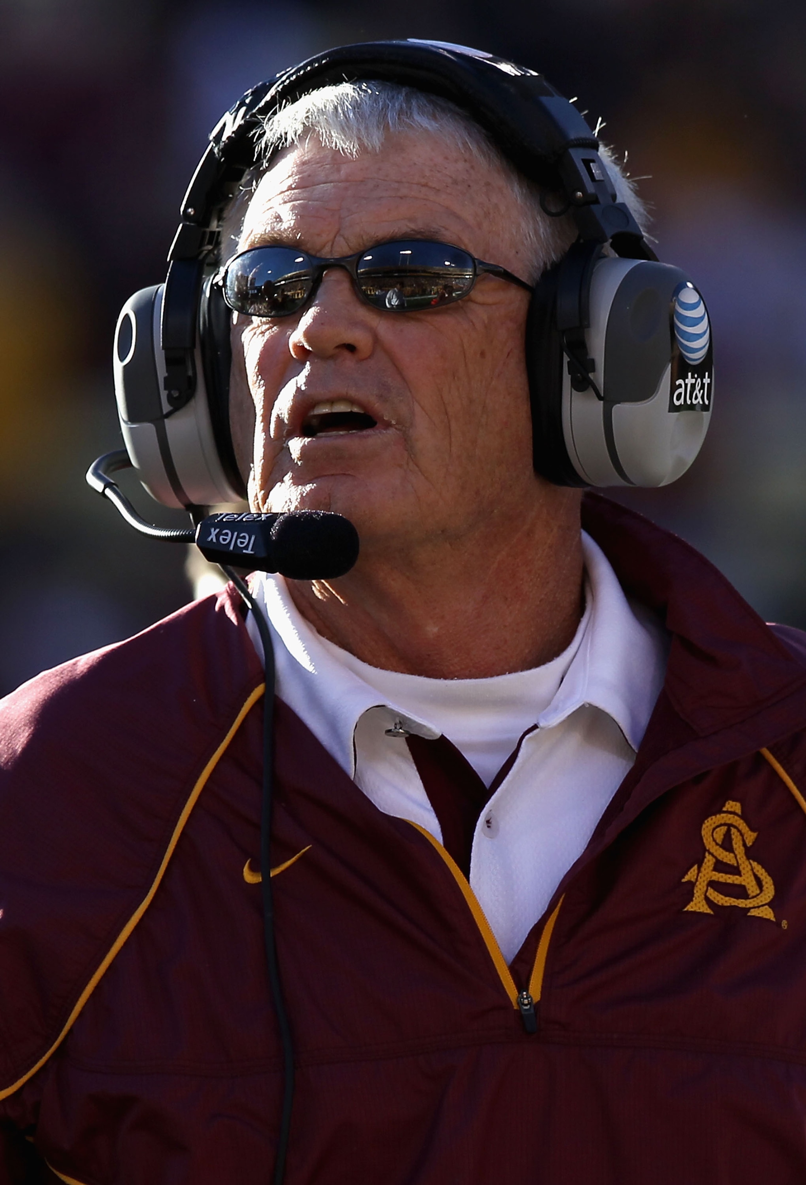 TEMPE, AZ - NOVEMBER 26: Head coach Dennis Erickson of the Arizona State Sun Devils watches from the sidelines during the college football game against the UCLA Bruins at Sun Devil Stadium on November 26, 2010 in Tempe, Arizona. (Photo by Christian Pete TEMPE, AZ - NOVEMBER 26: Head coach Dennis Erickson of the Arizona State Sun Devils watches from the sidelines during the college football game against the UCLA Bruins at Sun Devil Stadium on November 26, 2010 in Tempe, Arizona. (Photo by Christian Pete