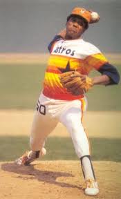 Pitcher Nolan Ryan of the Houston Astros considers a pitch during