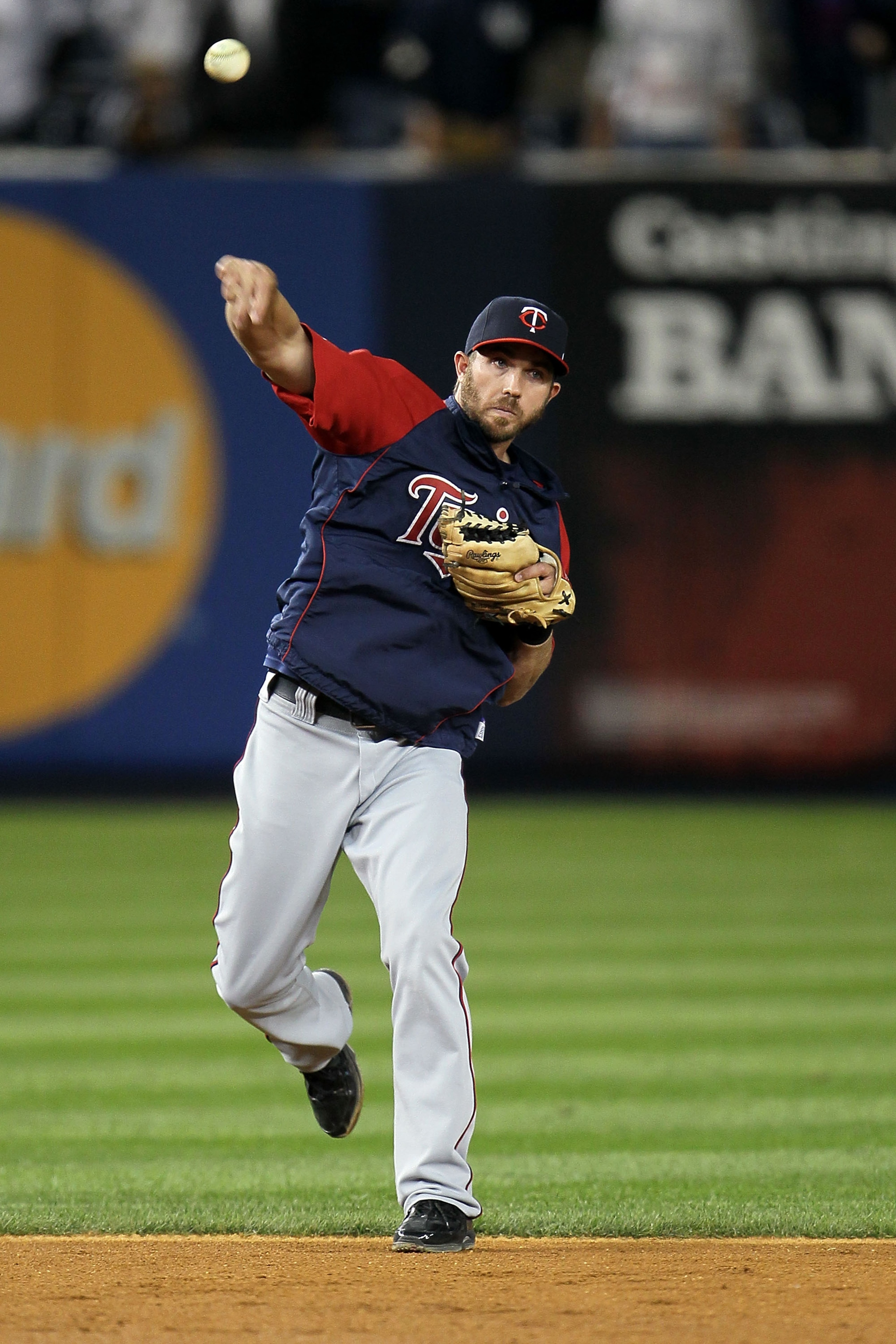 NEW YORK - OCTOBER 09: J.J. Hardy #27 of the Minnesota Twins warms up against the New York Yankees during Game Three of the ALDS part of the 2010 MLB Playoffs at Yankee Stadium on October 9, 2010 in the Bronx borough of New York City. (Photo by Chris M NEW YORK - OCTOBER 09: J.J. Hardy #27 of the Minnesota Twins warms up against the New York Yankees during Game Three of the ALDS part of the 2010 MLB Playoffs at Yankee Stadium on October 9, 2010 in the Bronx borough of New York City. (Photo by Chris M