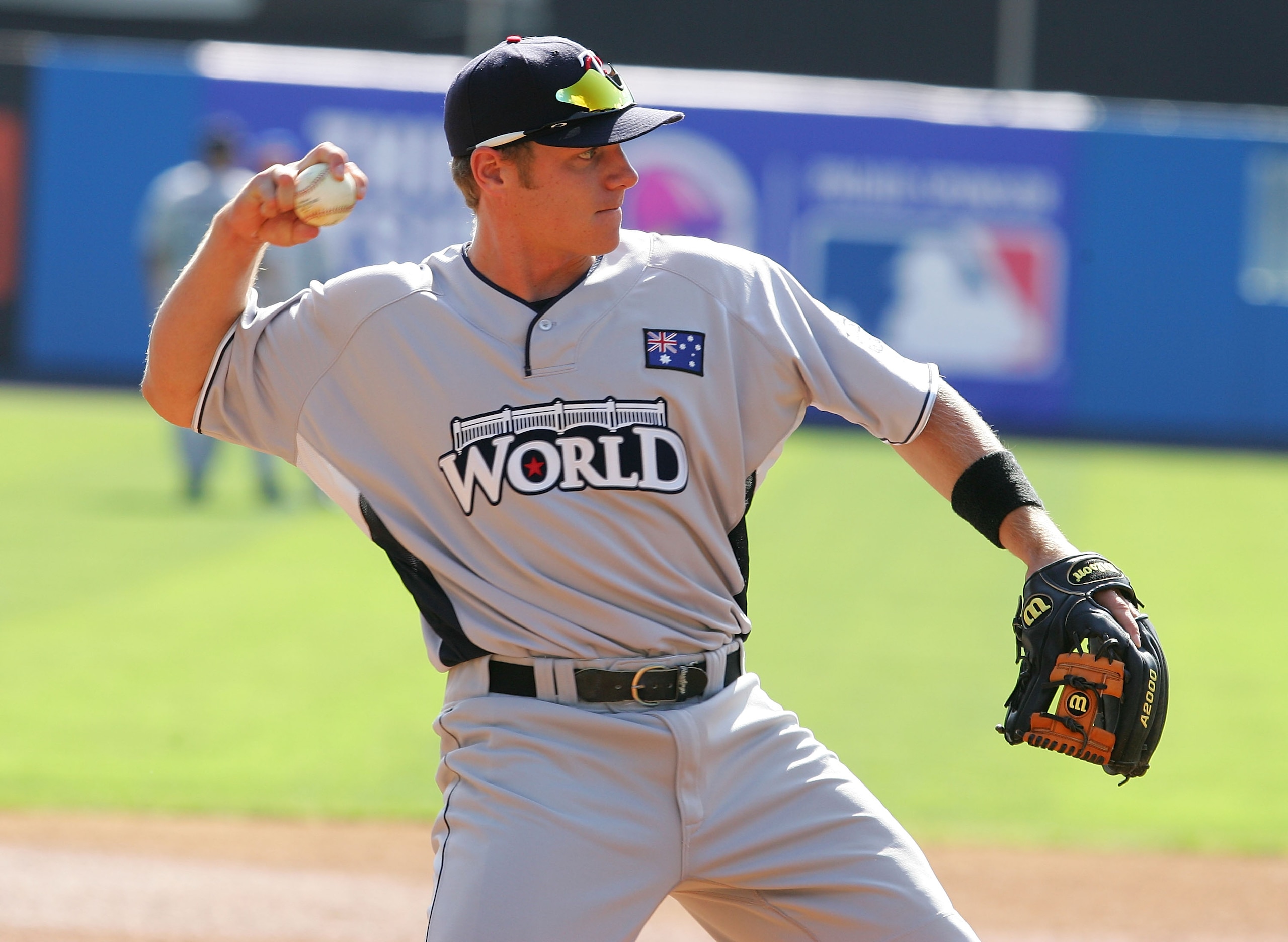 NEW YORK - JULY 13: Luke Hughes of the Minnesota Twins playing for the World Futures Team during the 2008 XM All-Star Futures Game at Yankee Stadium on July 13, 2008 in the Bronx borough of New York City.  (Photo by Jim McIsaac/Getty Images)