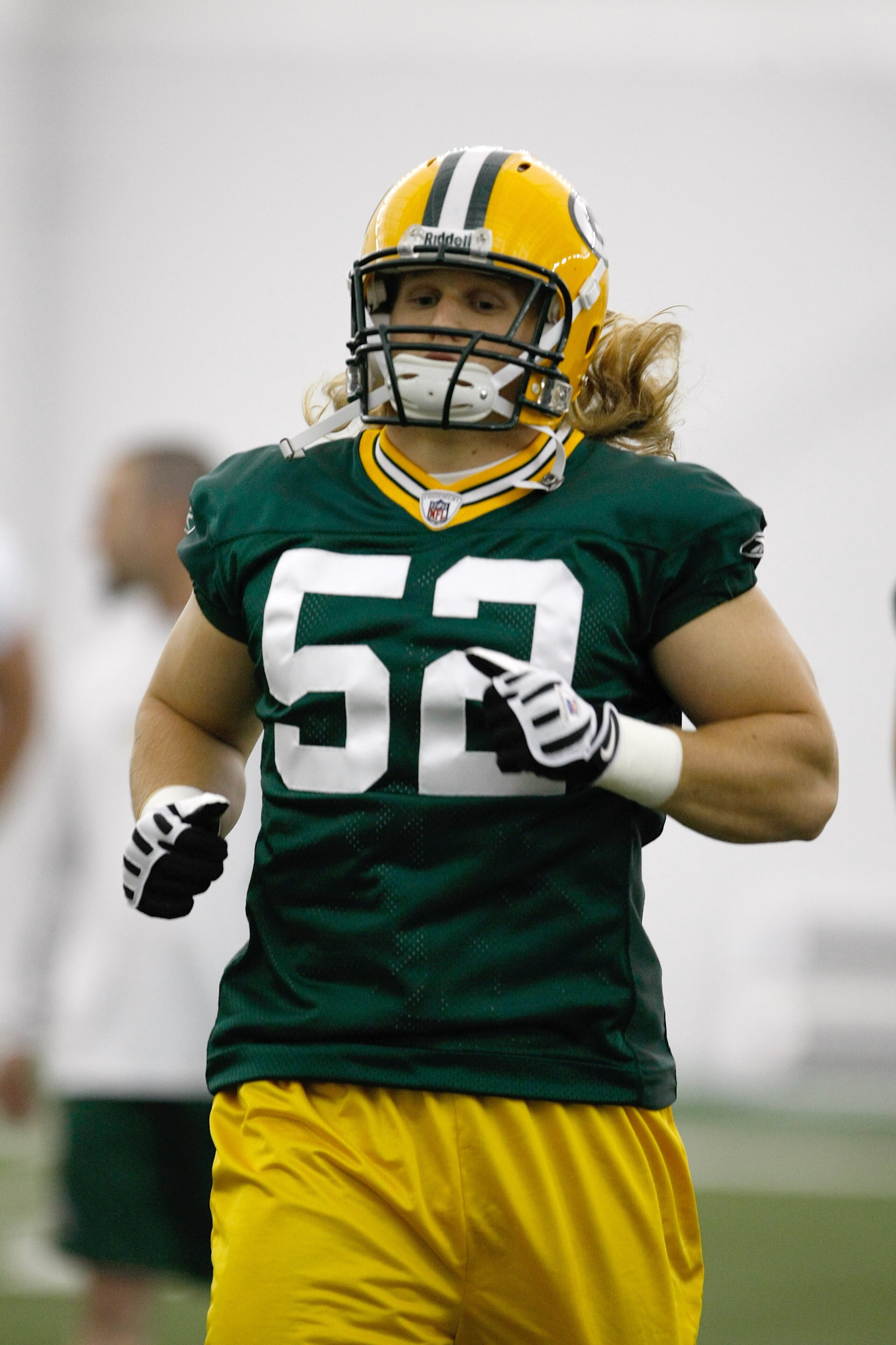GREEN BAY, WI - MAY 1:  Linebacker Clay Mathews #52 runs as he participates in practice drills during Green Bay Packers Minicamp at Don Hutson Center on May 1, 2009 in Green Bay, Wisconsin. (Photo by Scott Boehm/Getty Images)