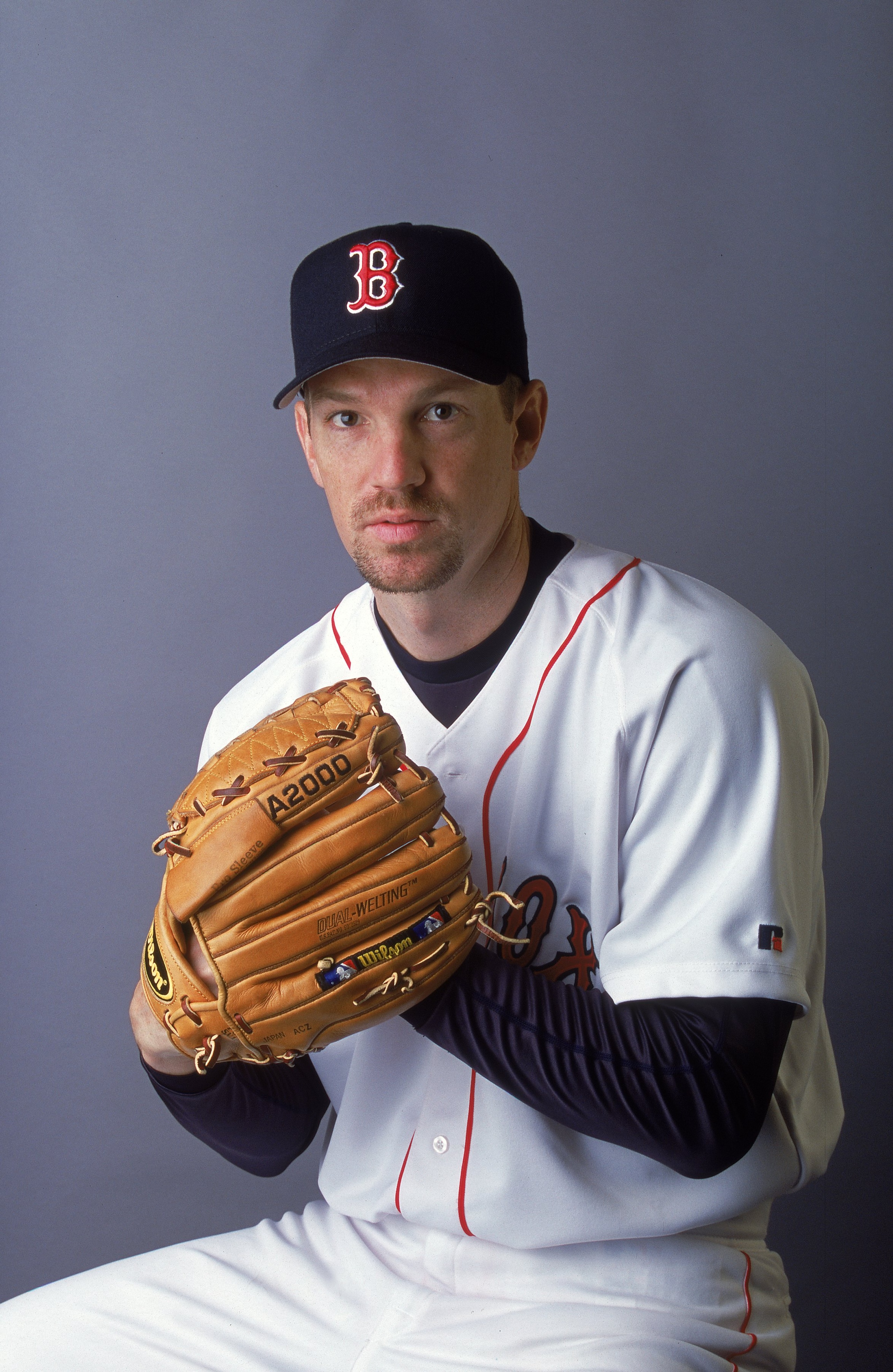 25 Feb 2001:  Pete Schourek #50 of the Boston Red Sox poses for a studio portrait during Spring Training at the City of Palms Park in Fort Myers, Florida.Mandatory Credit: Rick Stewart  /Allsport