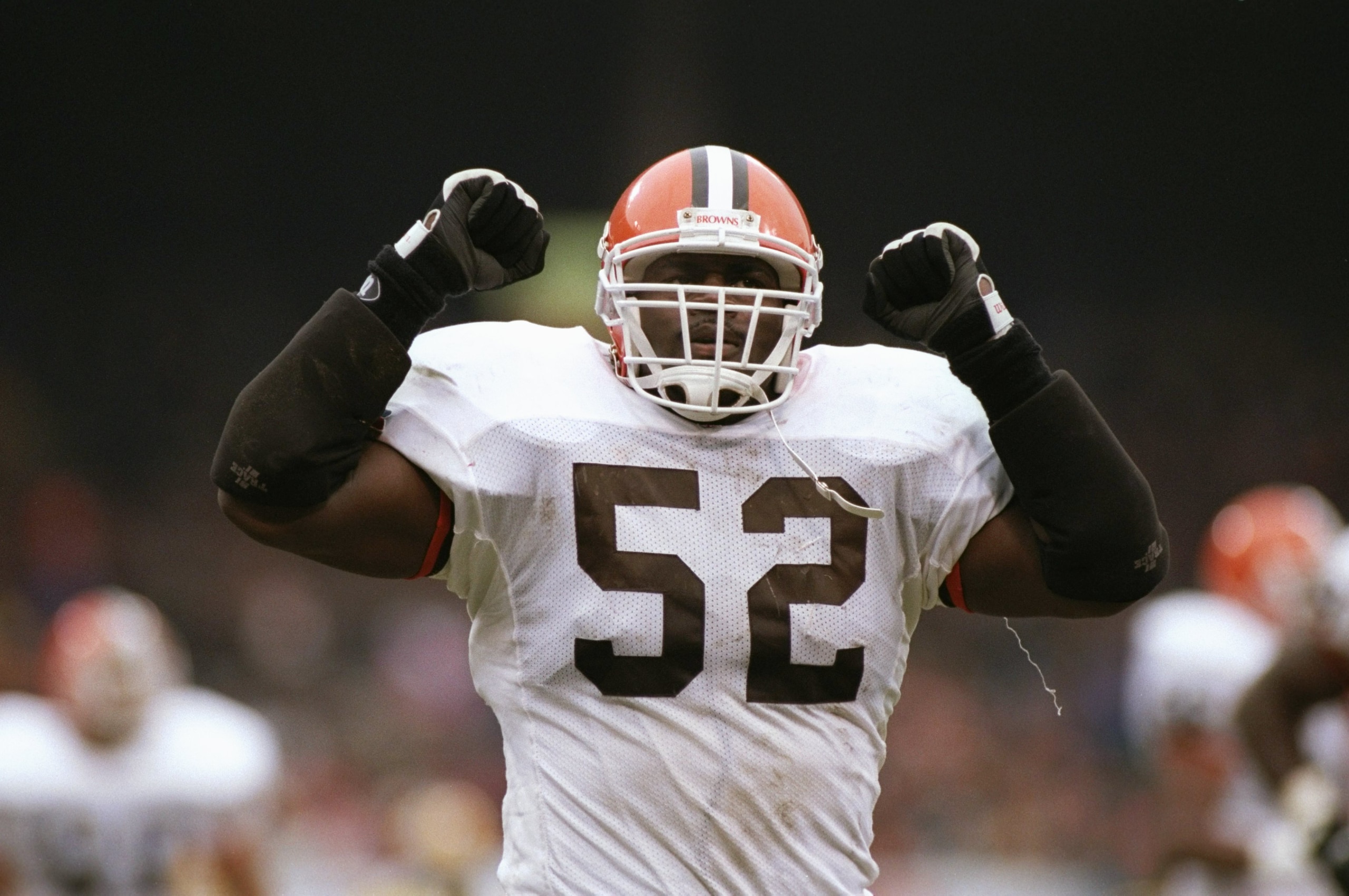 19 Nov 1995: Linebacker Pepper Johnson of the Cleveland Browns celebrates during a game against the Green Bay Packers at Cleveland Stadium in Cleveland, Ohio. The Packers won the game, 31-20.