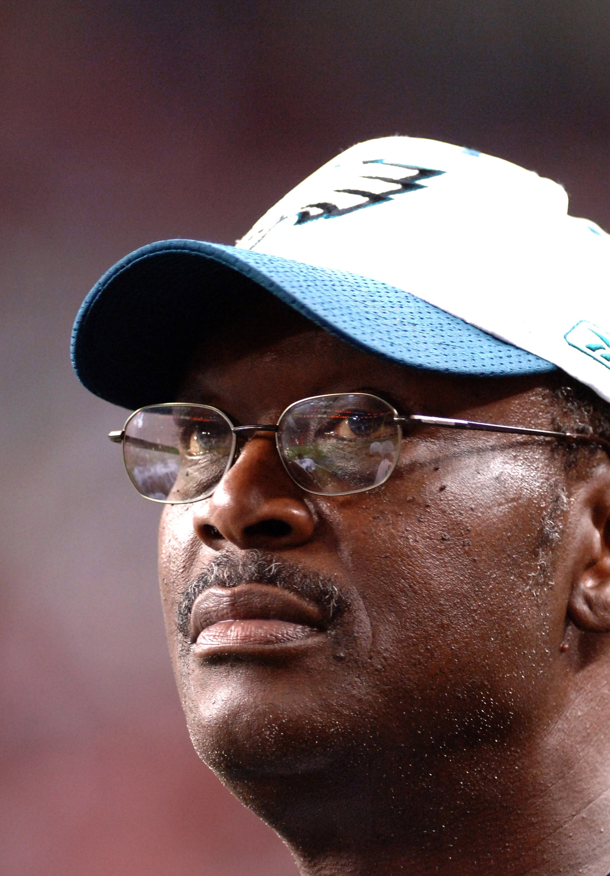 Former Philadelphia Eagles Harold Carmichael watches play  against the Atlanta Falcons  during a Monday Night Football game on ABC September 12, 2005 in Atlanta.  (Photo by Al Messerschmidt/Getty Images)
