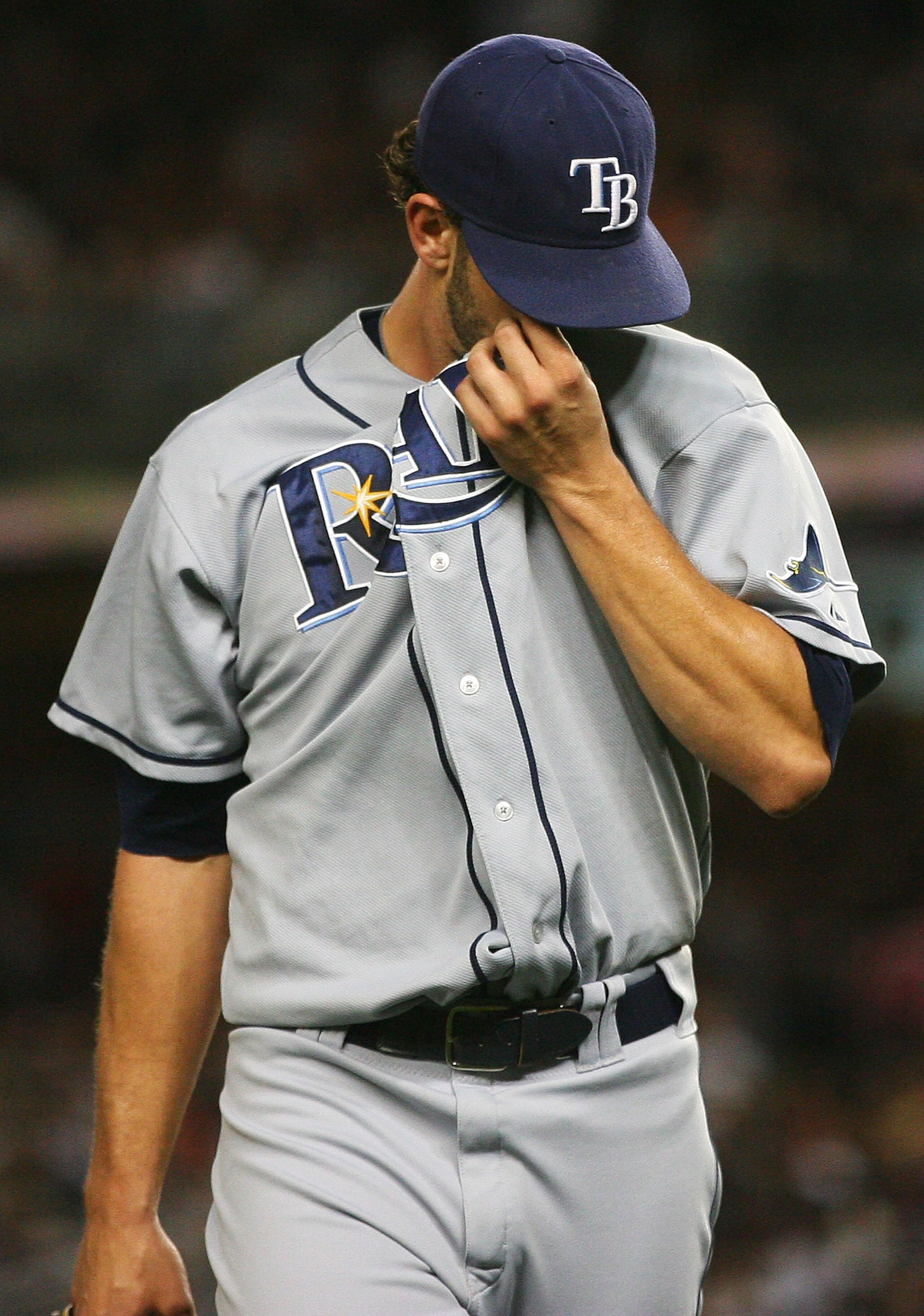 NEW YORK - SEPTEMBER 21: James Shields #33 of the Tampa Bay Rays walks to the dugout at the end of the first inning after allowing five runs against the New York Yankees on September 21, 2010 at Yankee Stadium in the Bronx borough of New York City. (Pho NEW YORK - SEPTEMBER 21: James Shields #33 of the Tampa Bay Rays walks to the dugout at the end of the first inning after allowing five runs against the New York Yankees on September 21, 2010 at Yankee Stadium in the Bronx borough of New York City. (Pho