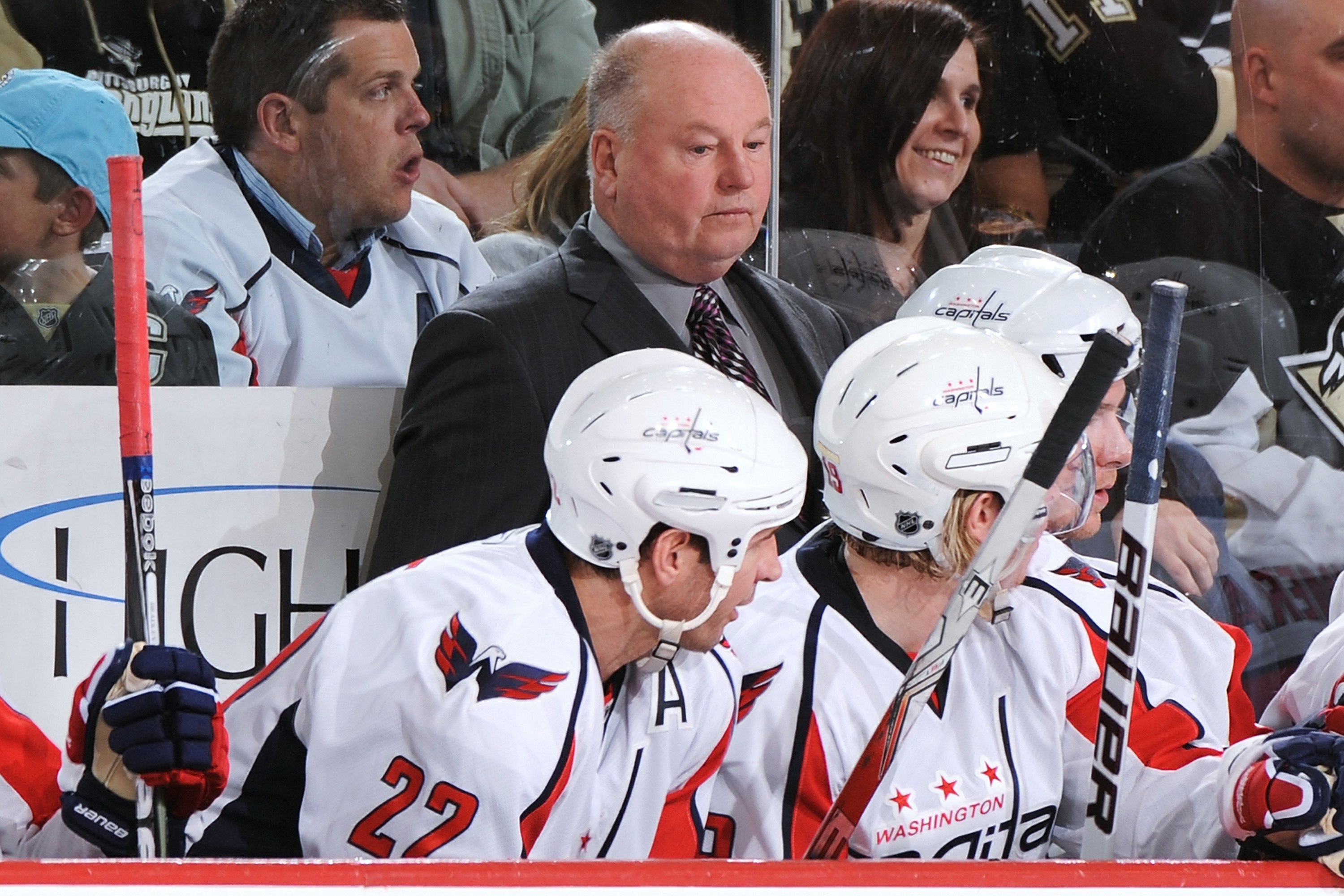 PITTSBURGH - JANUARY 21:  Head coach Bruce Boudreau of the Washington Capitals watches his team play against the Pittsburgh Penguins on January 21, 2010 at Mellon Arena in Pittsburgh, Pennsylvania.  (Photo by Jamie Sabau/Getty Images)