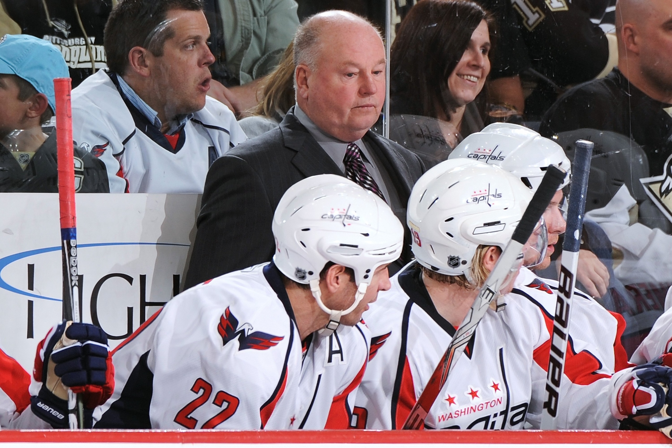 PITTSBURGH - JANUARY 21:  Head coach Bruce Boudreau of the Washington Capitals watches his team play against the Pittsburgh Penguins on January 21, 2010 at Mellon Arena in Pittsburgh, Pennsylvania.  (Photo by Jamie Sabau/Getty Images)