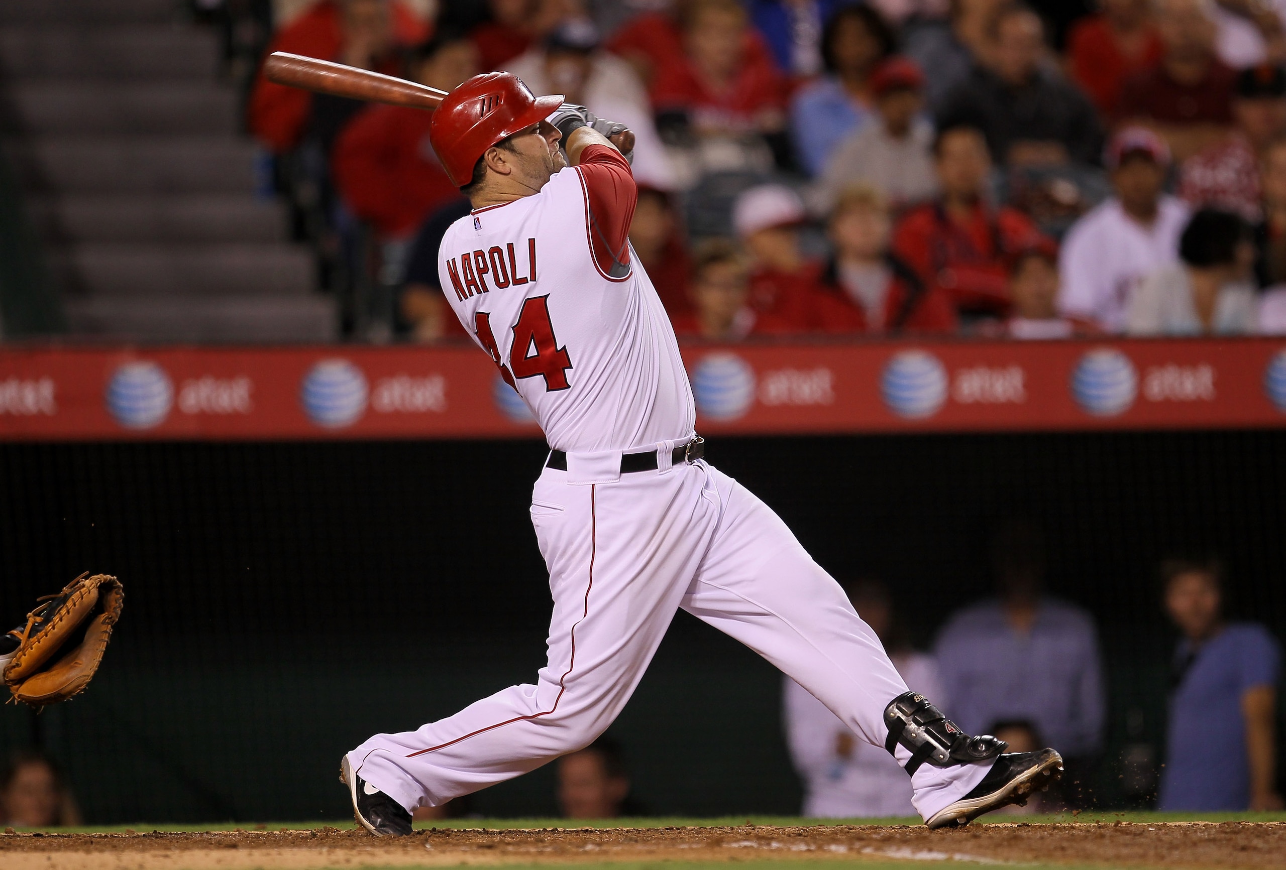 ANAHEIM, CA - SEPTEMBER 06: Mike Napoli of the Los Angeles Angels of Anaheim bats against the Cleveland Indians on September 6, 2010 at Angel Stadium in Anaheim, California.  (Photo by Stephen Dunn/Getty Images)