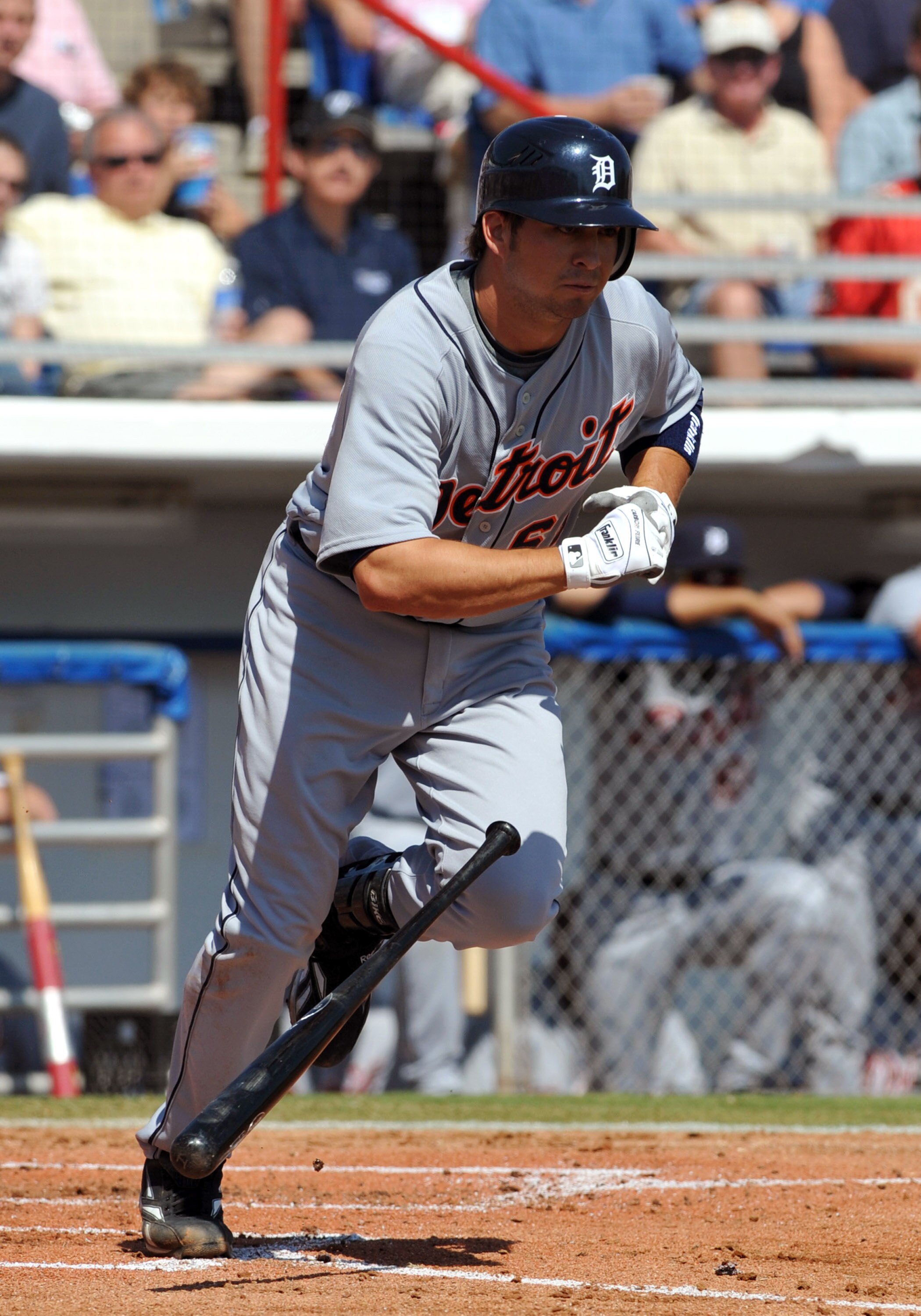 DUNEDIN, FL - FEBRUARY 27 :  Shortstop Cale Iorg of the Detroit Tigers bats against the Toronto Blue Jays February 27, 2009 at Dunedin Stadium in Dunedin, Florida.  (Photo by Al Messerschmidt/Getty Images)