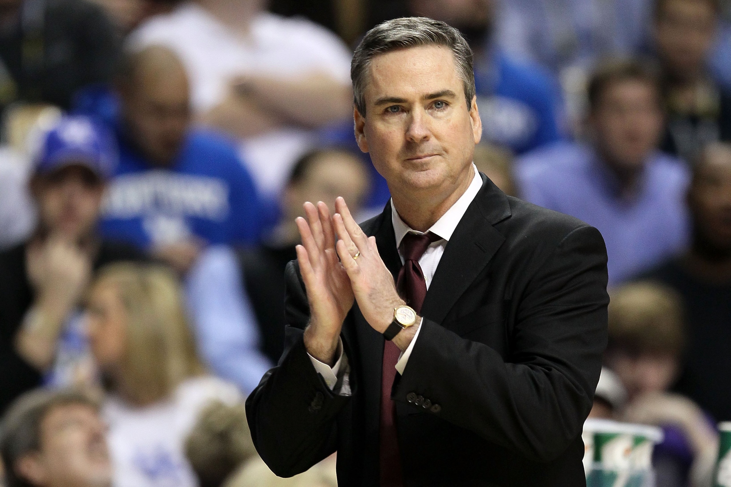 NASHVILLE, TN - MARCH 14:  Head coach Rick Stansbury of the Mississippi State Bulldogs coaches against the Kentucky Wildcats during the final of the SEC Men's Basketball Tournament at the Bridgestone Arena on March 14, 2010 in Nashville, Tennessee.  Kentu