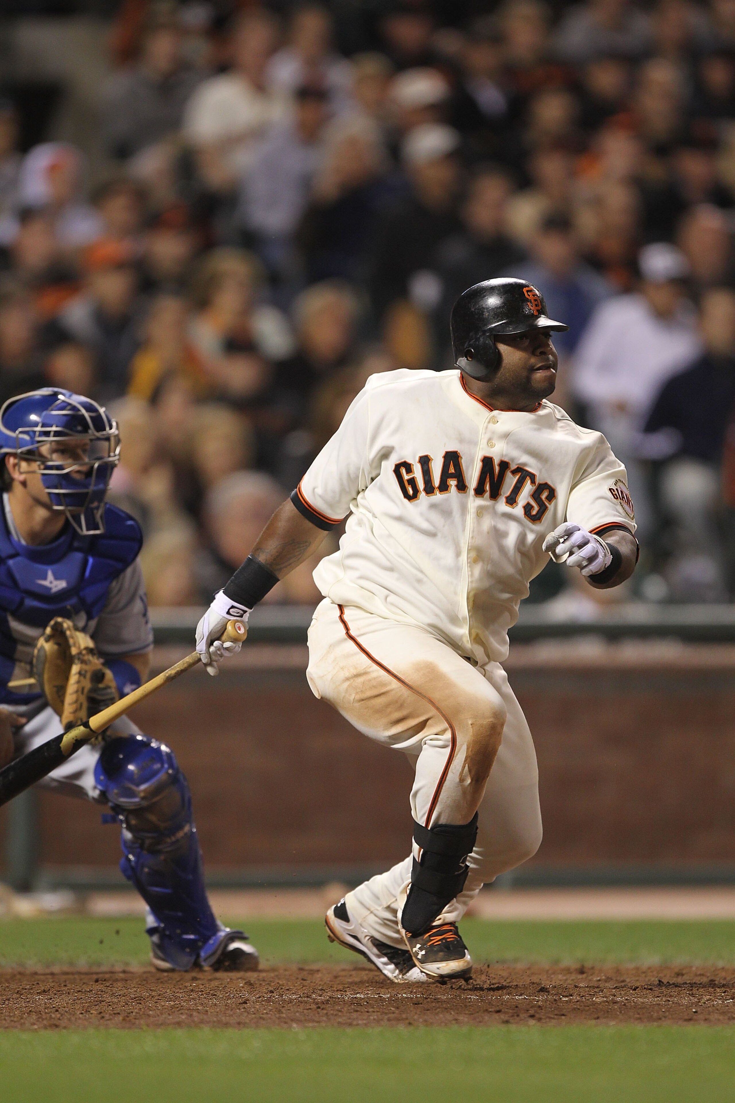 SAN FRANCISCO - JUNE 28:  Pablo Sandoval #48 of the San Francisco Giants in action against the Los Angeles Dodgers during an MLB game at AT&T Park on June 28, 2010 in San Francisco, California.  (Photo by Jed Jacobsohn/Getty Images)