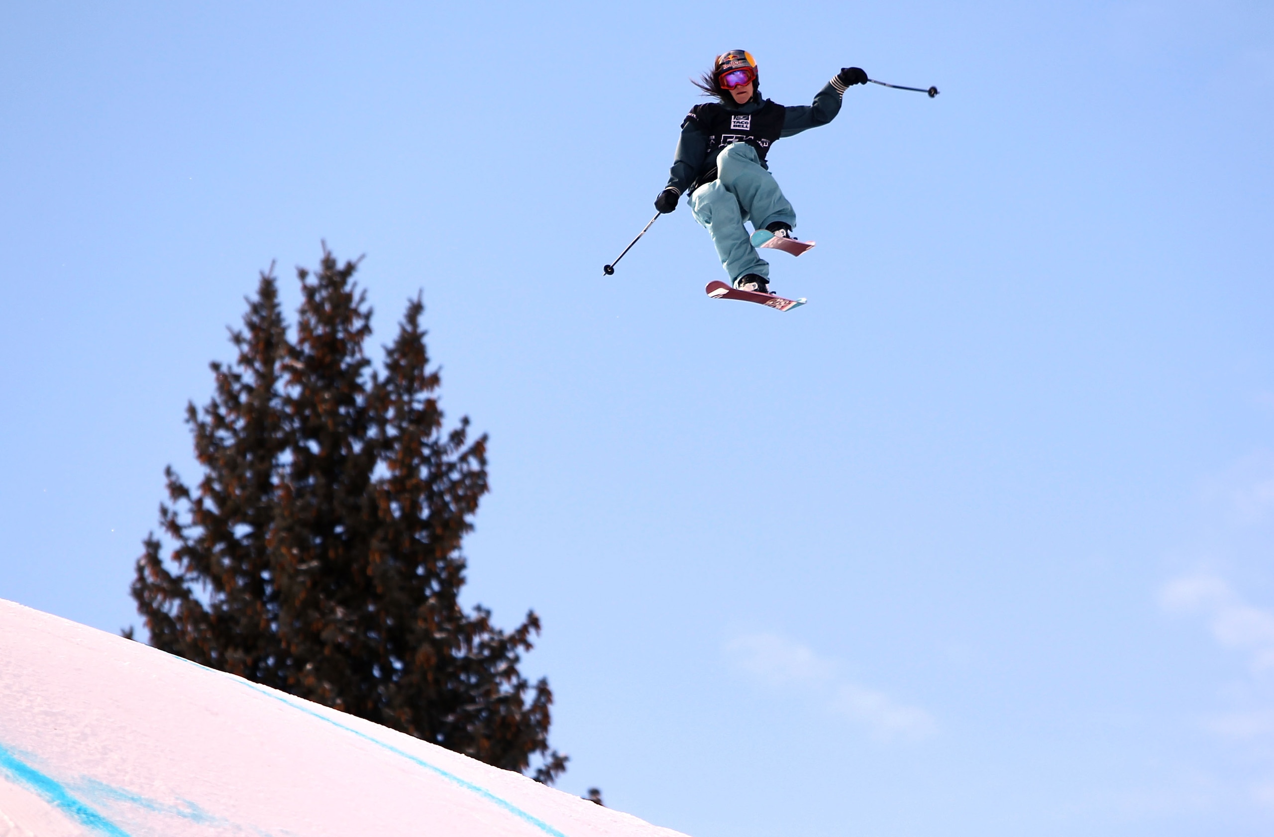 ASPEN, CO - JANUARY 28: Kaya Turski of Canada does an aerial maneuver as she descends the course to win the Women's Skiing Slopestyle Finals during Winter X Games 14 at Buttermilk Mountain on January 28, 2010 in Aspen, Colorado. (Photo by Doug Pensinger ASPEN, CO - JANUARY 28: Kaya Turski of Canada does an aerial maneuver as she descends the course to win the Women's Skiing Slopestyle Finals during Winter X Games 14 at Buttermilk Mountain on January 28, 2010 in Aspen, Colorado. (Photo by Doug Pensinger