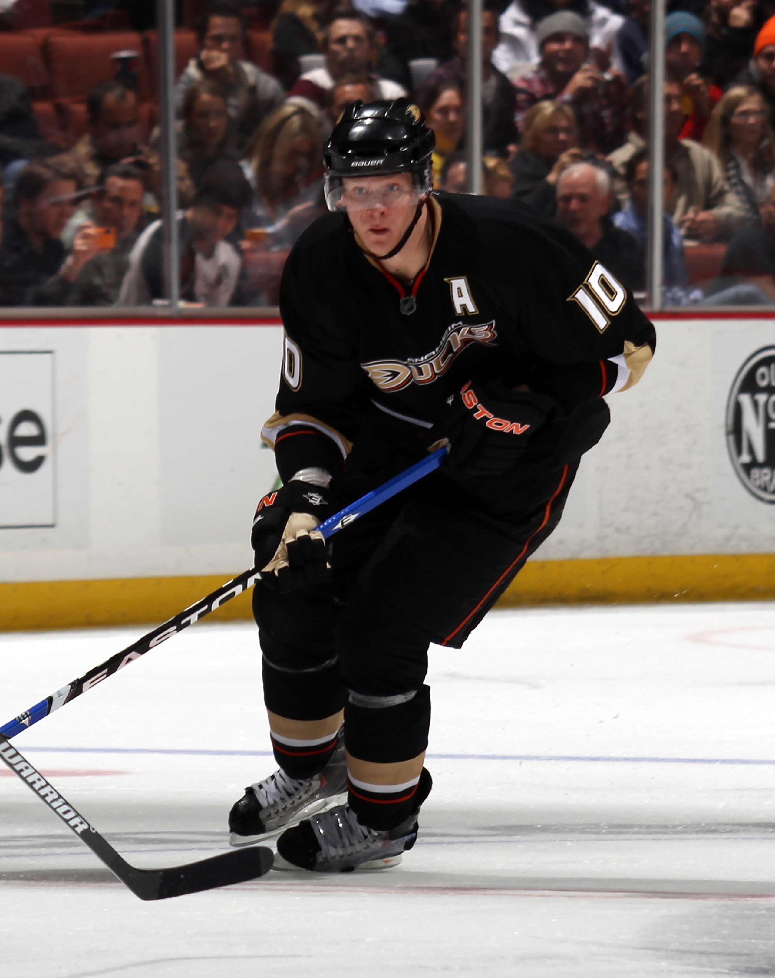 ANAHEIM, CA - JANUARY 12:  Corey Perry #10 of the Anaheim Ducks skates against the St. Louis Blues at the Honda Center on January 12, 2011 in Anaheim, California.  (Photo by Bruce Bennett/Getty Images)