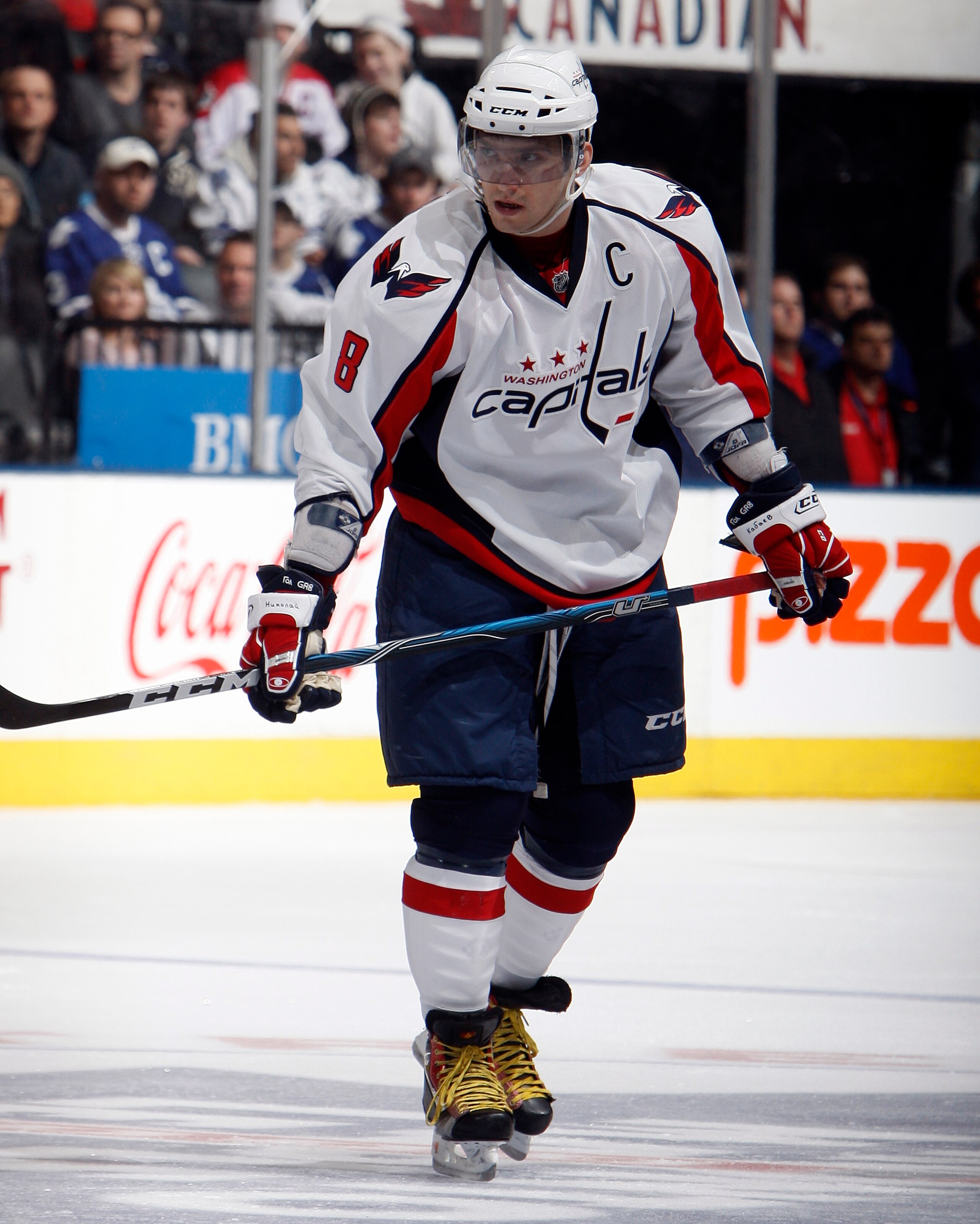 TORONTO, CANADA - JANUARY 22:  Alex Ovechkin #8 of the Washington Capitals skates up the ice during game action at the Air Canada Centre against the Toronto Maple Leafs January 22, 2011 in Toronto, Ontario, Canada. (Photo by Abelimages/Getty Images)