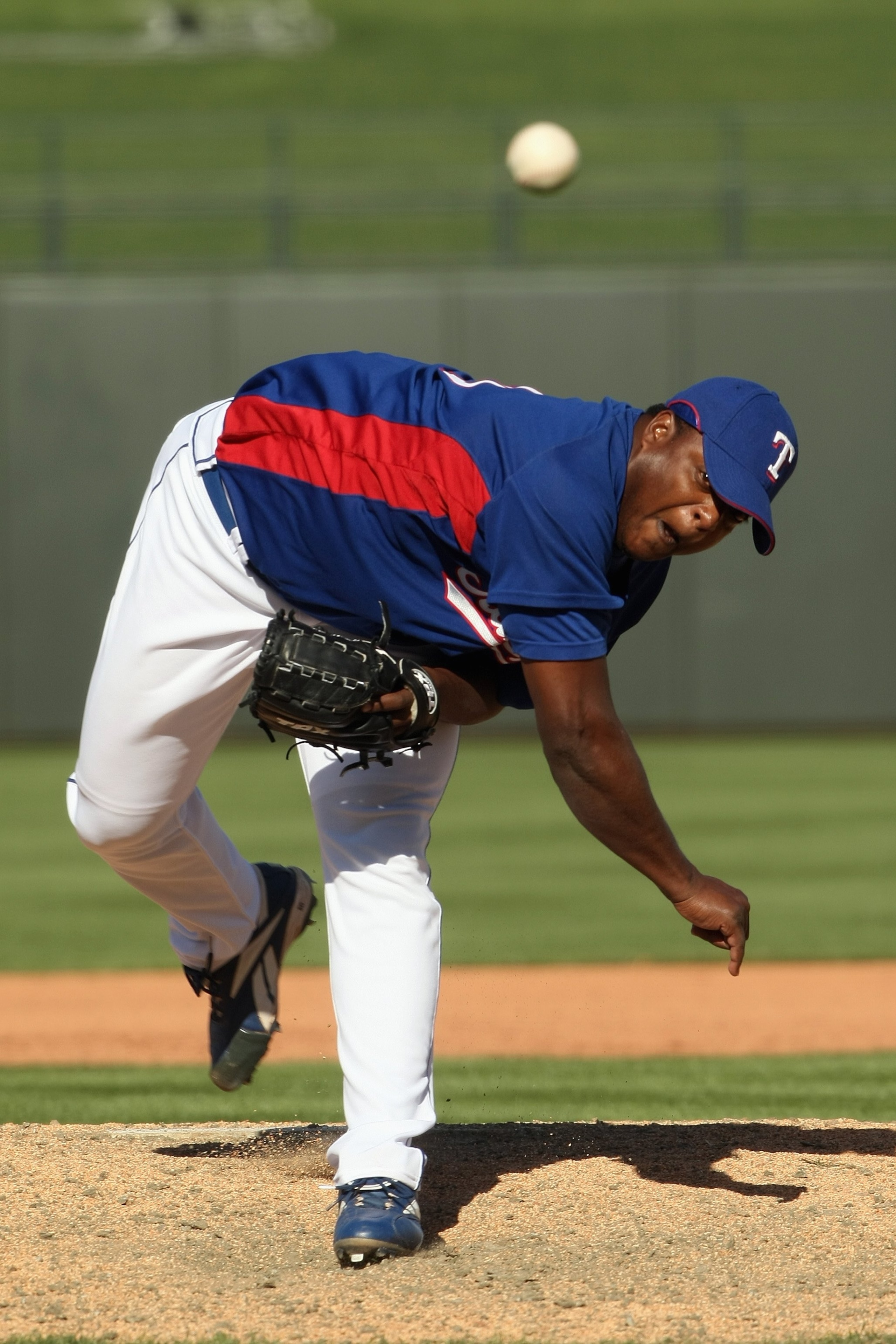 SURPRISE, AZ - MARCH 5:  Frank Francisco #50 of the Texas Rangers pitches against the Milwaukee Brewers on March 5, 2008 at Surprise Stadium in Surprise, Arizona. The Brewers won 12-6. (Photo by Stephen Dunn/Getty Images)