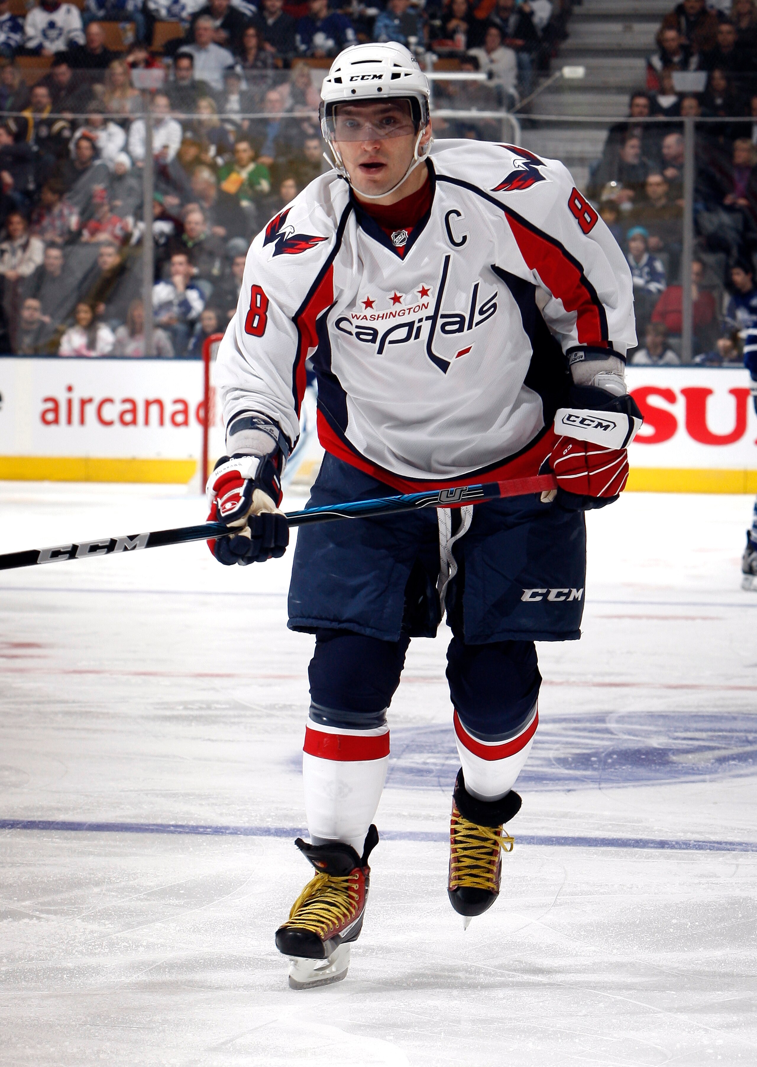 TORONTO, CANADA - JANUARY 22:  Alex Ovechkin #8 of the Washington Capitals skates up the ice during game action at the Air Canada Centre against the Toronto Maple Leafs January 22, 2011 in Toronto, Ontario, Canada. (Photo by Abelimages/Getty Images)