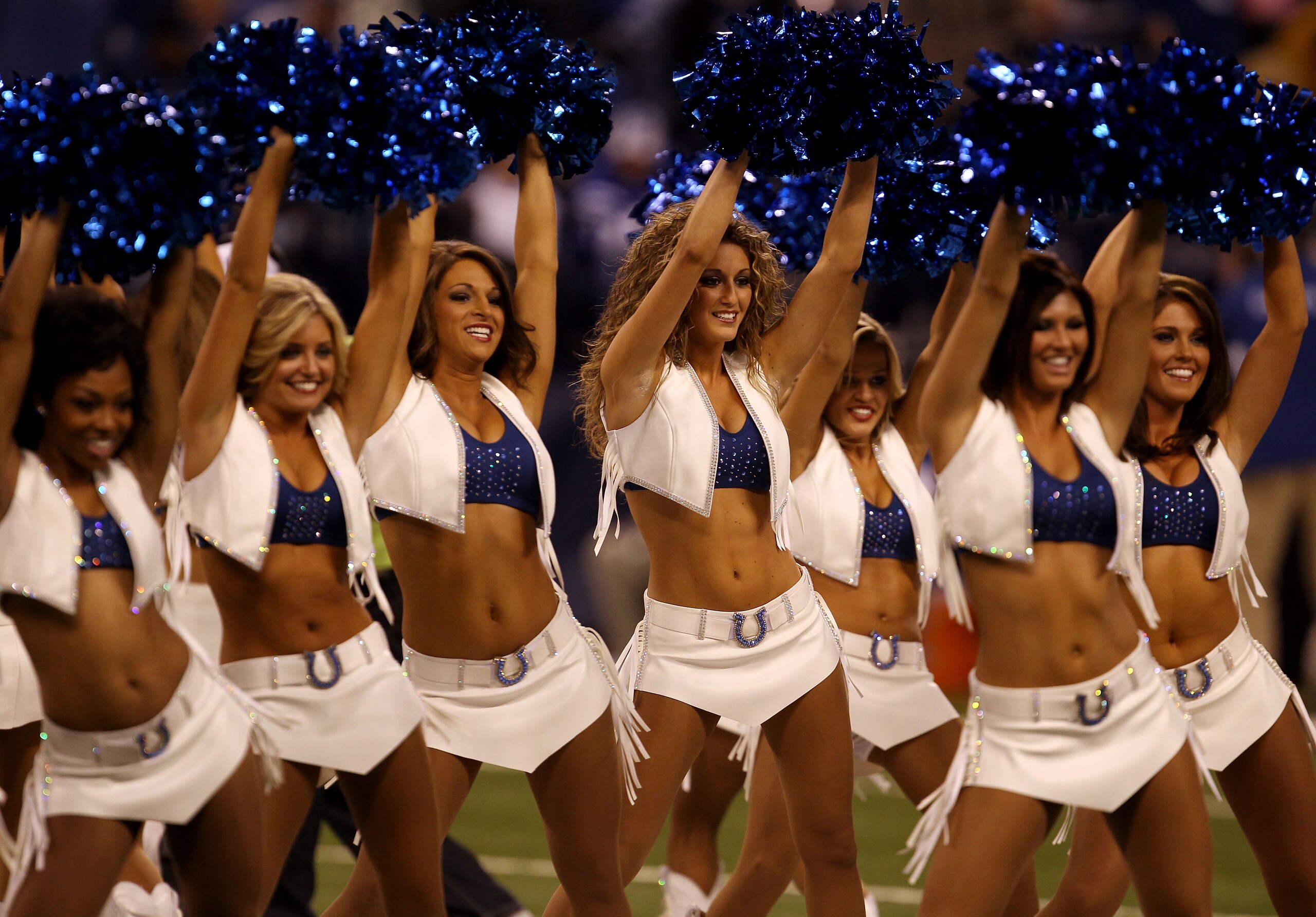 INDIANAPOLIS, IN - JANUARY 08:  Cheerleaders for the Indianapolis Colts perform against the New York Jets during their 2011 AFC wild card playoff game at Lucas Oil Stadium on January 8, 2011 in Indianapolis, Indiana.  (Photo by Jonathan Daniel/Getty Image