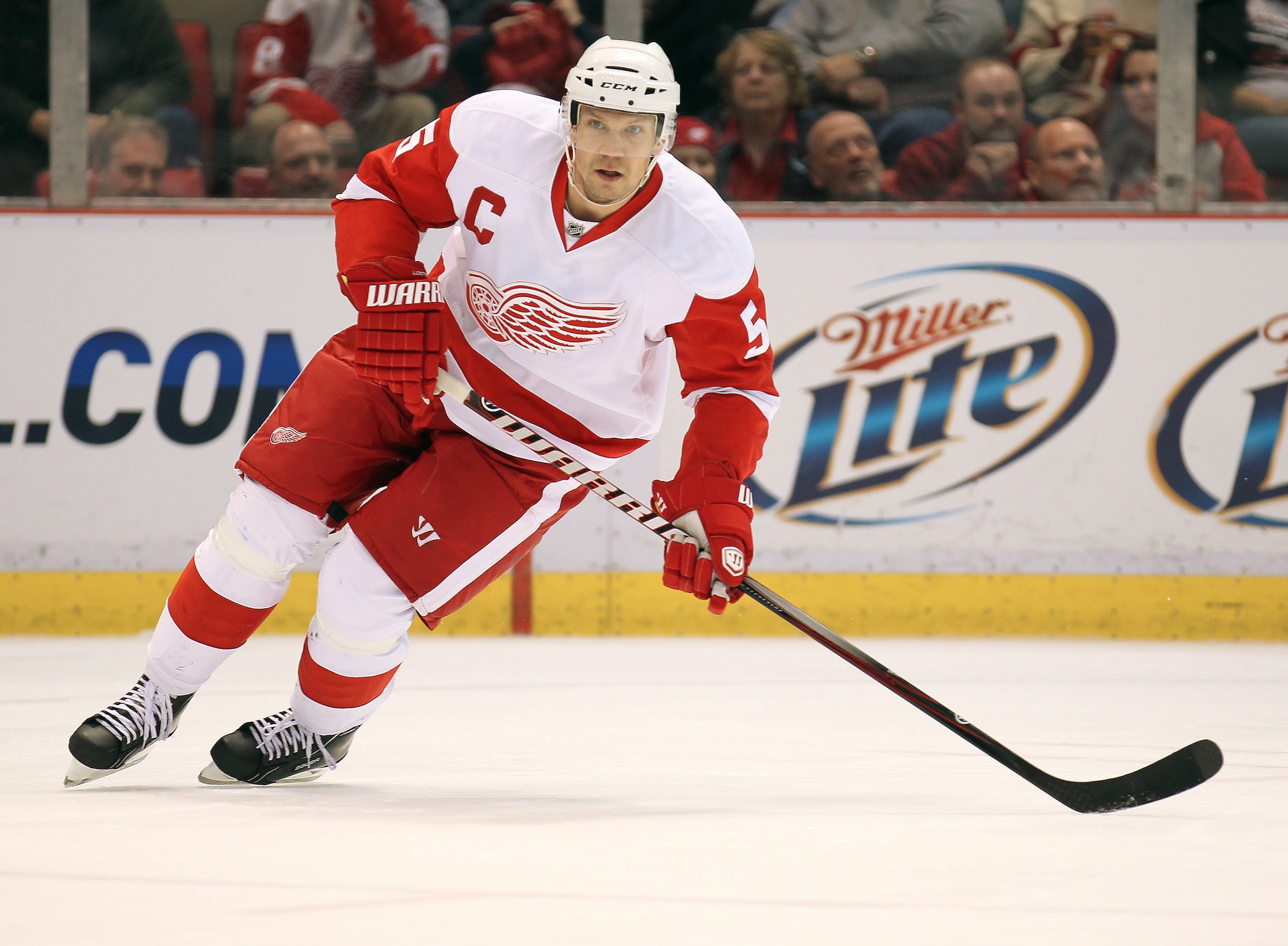 DETROIT, MI - JANUARY 22:  Nicklas Lidstrom #5 of the Detroit Red Wings skates in a game against the Chicago Black Hawks on January 22, 2011 at the Joe Louis Arena in Detroit, Michigan. The Hawks defeated the Wings 4-1. (Photo by Claus Andersen/Getty Imag