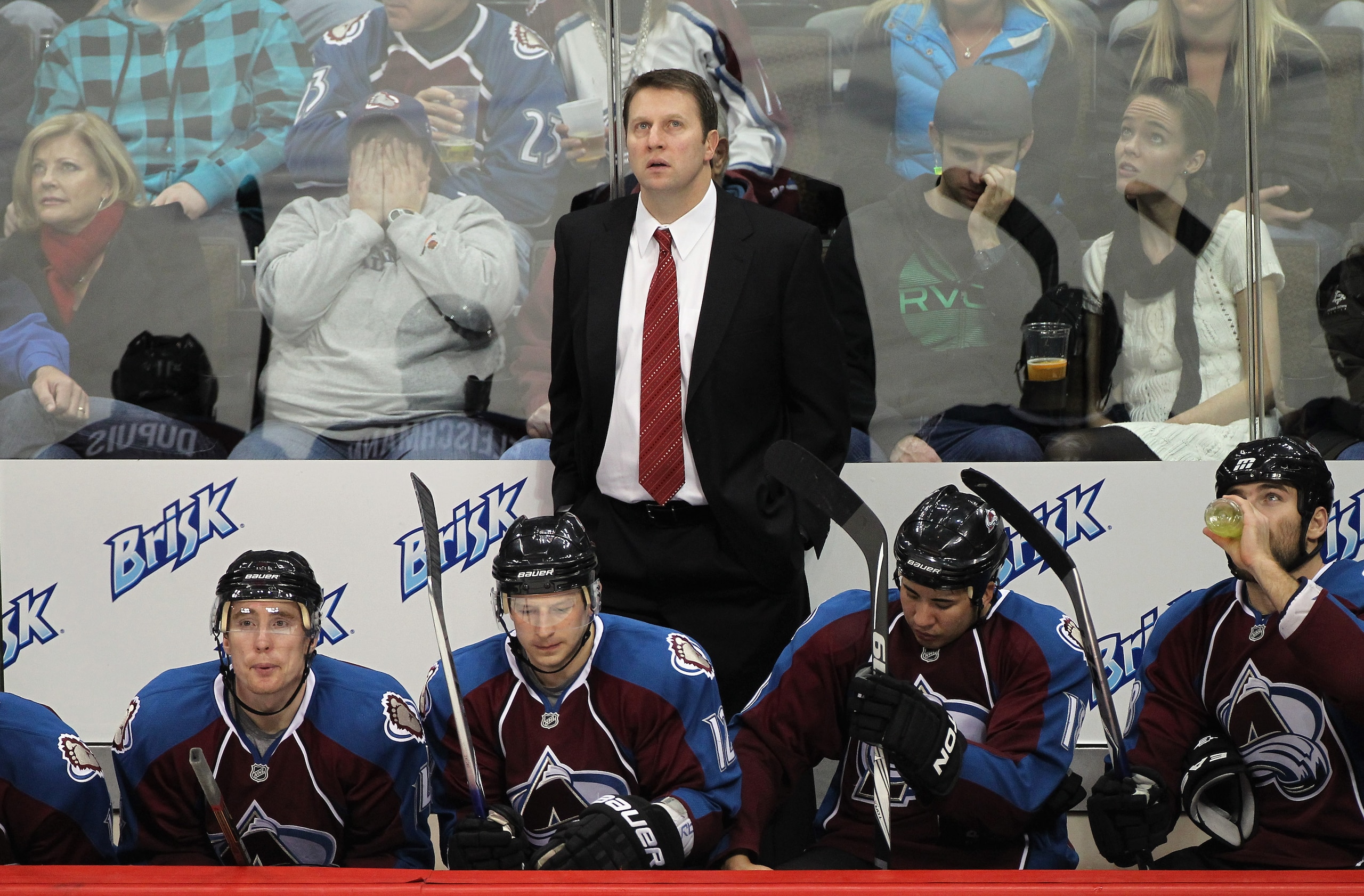 DENVER - DECEMBER 23:  Head coach Joe Sacco of the Colorado Avalanche looks on as he leads his team against the Minnesota Wild at the Pepsi Center on December 23, 2010 in Denver, Colorado. The Wild defeated the Avalanche 3-1.  (Photo by Doug Pensinger/Get