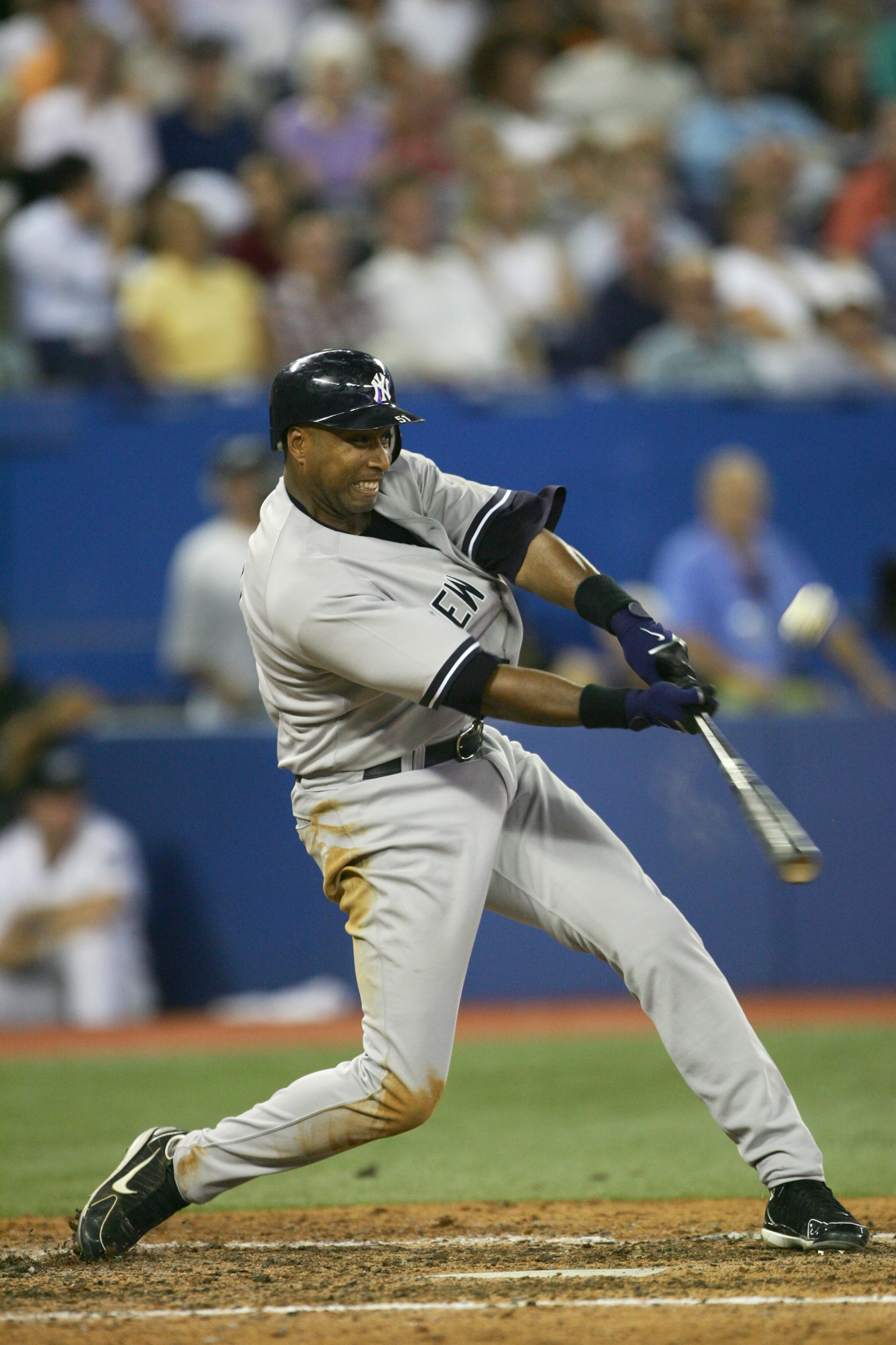 TORONTO - JULY 20:  Outfielder Bernie Williams #51 of the New York Yankees swings at a Toronto Blue Jays pitch during the game on July 20, 2006 at the Rogers Centre in Toronto, Canada.  The Jays won 5-4.  (Photo by Harry How/Getty Images)