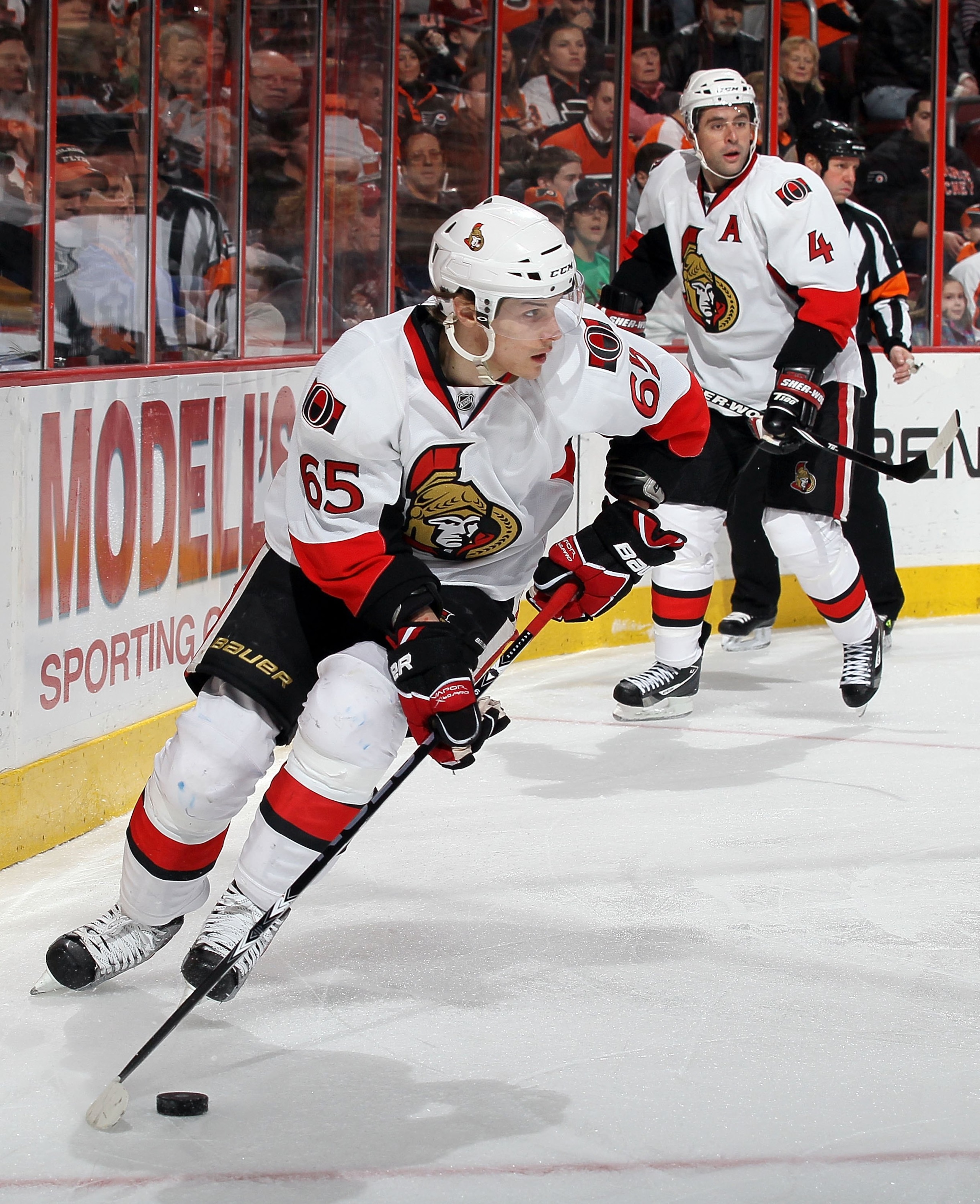 PHILADELPHIA, PA - JANUARY 20: Erik Karlsson #65 of the Ottawa Senators skates against the Philadelphia Flyers on January 20, 2011 at Wells Fargo Center in Philadelphia, Pennsylvania. (Photo by Jim McIsaac/Getty Images) PHILADELPHIA, PA - JANUARY 20: Erik Karlsson #65 of the Ottawa Senators skates against the Philadelphia Flyers on January 20, 2011 at Wells Fargo Center in Philadelphia, Pennsylvania. (Photo by Jim McIsaac/Getty Images)