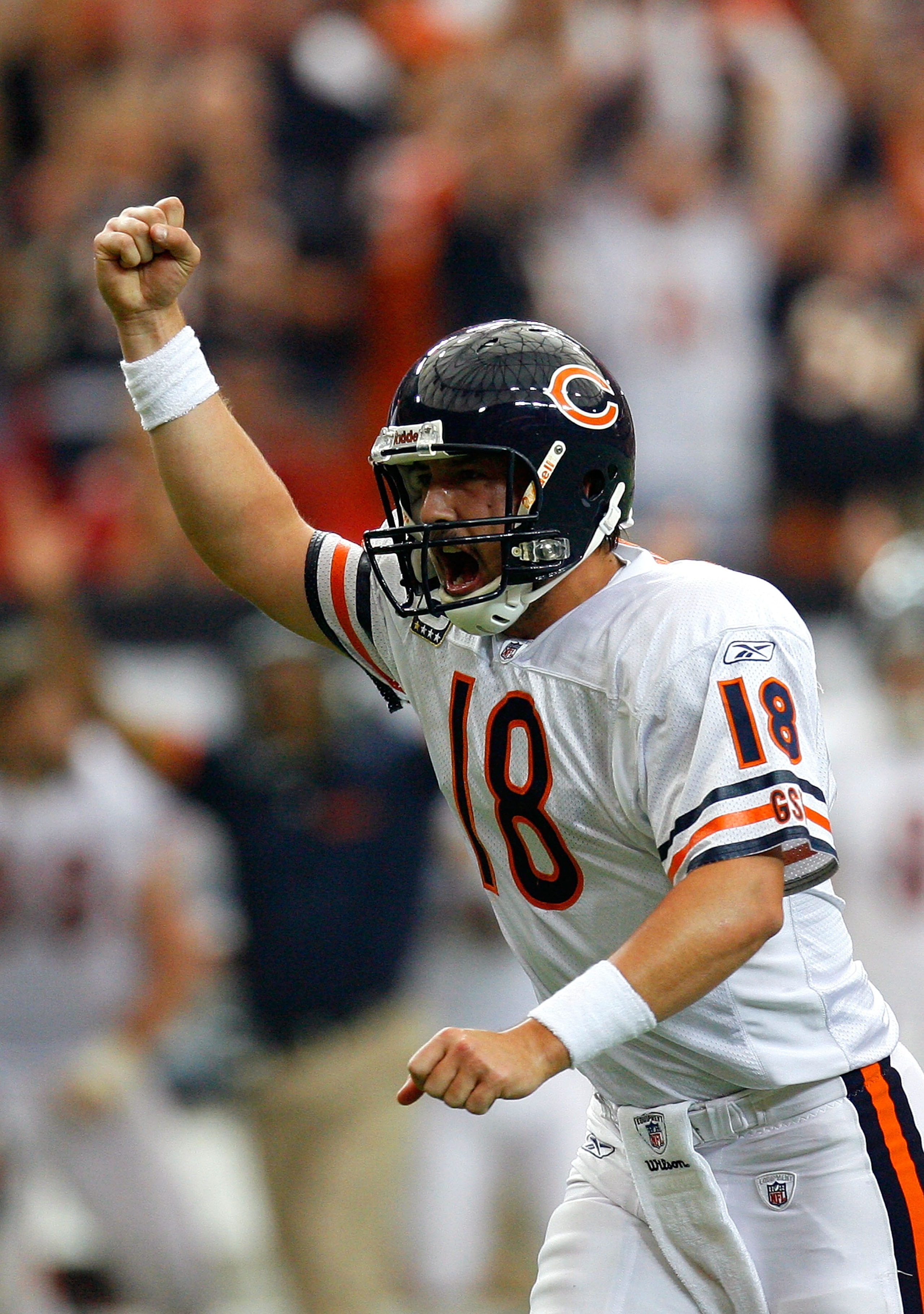 ATLANTA - OCTOBER 12:  Quarterback Kyle Orton #18 of the Chicago Bears reacts after a touchdown against the Atlanta Falcons during the game at the Georgia Dome on October 12, 2008 in Atlanta, Georgia.  (Photo by Kevin C. Cox/Getty Images)
