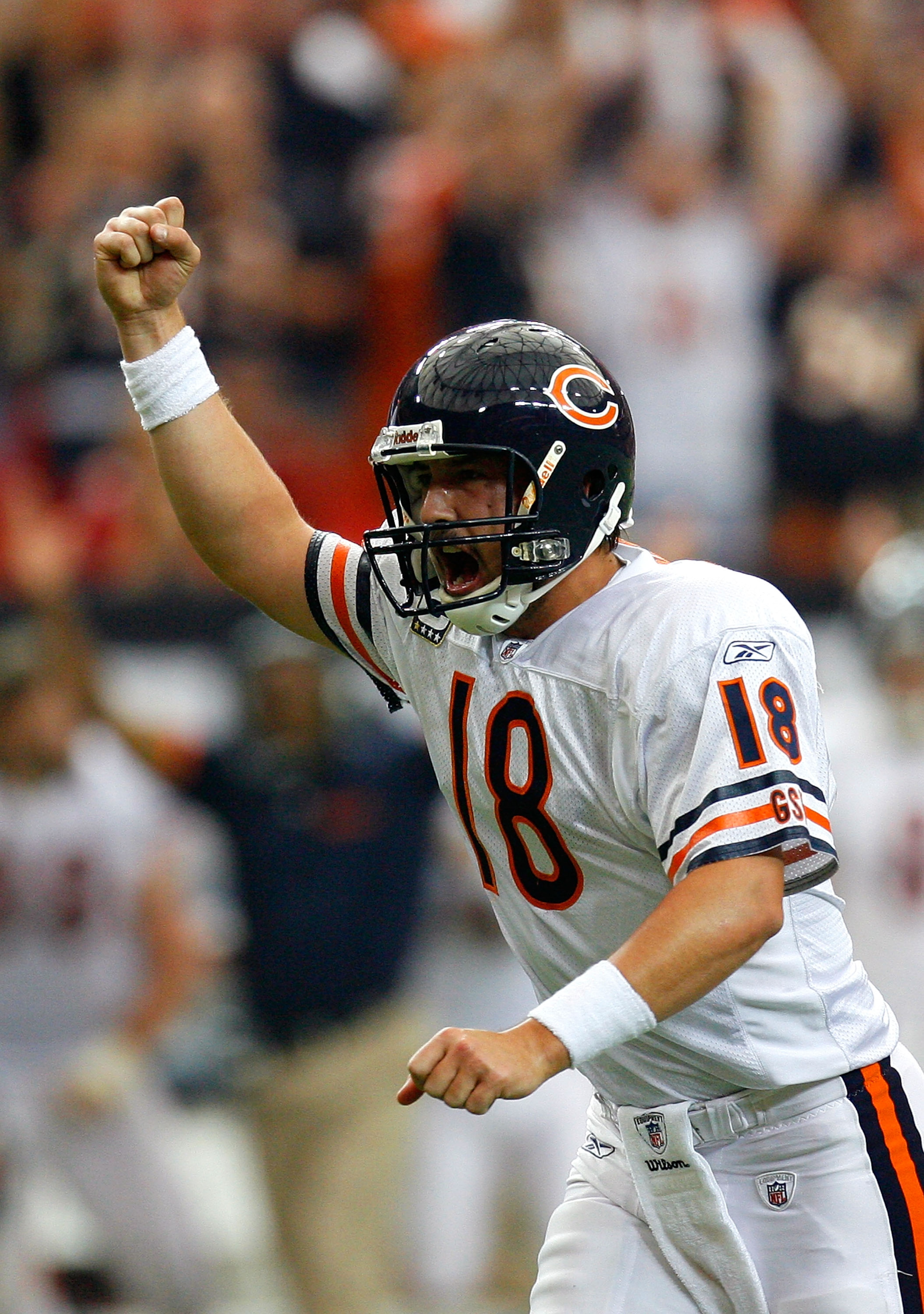 ATLANTA - OCTOBER 12:  Quarterback Kyle Orton #18 of the Chicago Bears reacts after a touchdown against the Atlanta Falcons during the game at the Georgia Dome on October 12, 2008 in Atlanta, Georgia.  (Photo by Kevin C. Cox/Getty Images)