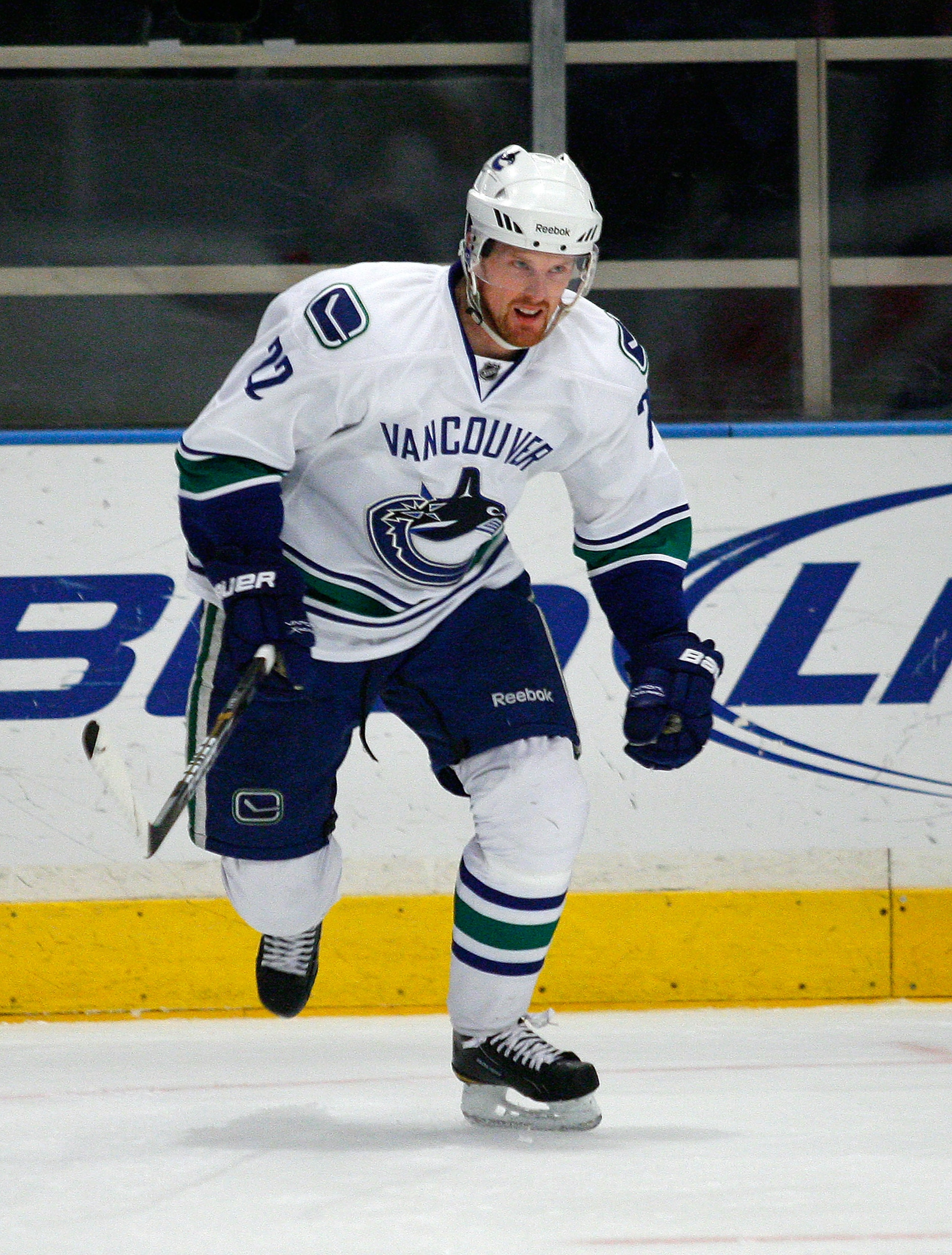 NEW YORK , NY - JANUARY 13: Daniel Sedin #22 of the Vancouver Canucks skates  against the New York Rangers during the game at Madison Square Garden on January 13, 2011 in New York City. (Photo by Andy Marlin/Getty Images)