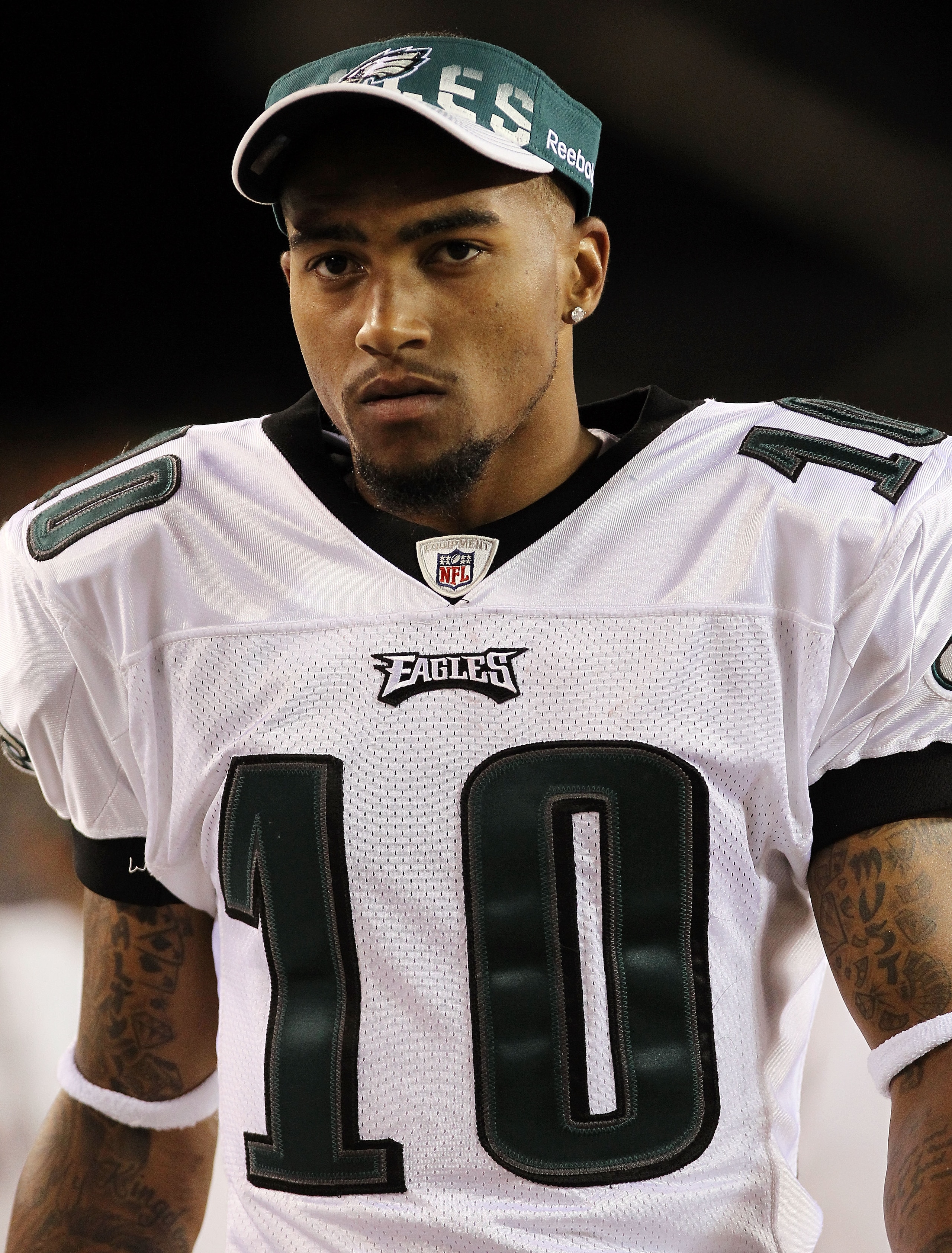 PHILADELPHIA - AUGUST 13: DeSean Jackson #10 of the Philadelphia Eagles on the sideline against the Jacksonville Jaguars during their preseason game at Lincoln Financial Field on August 13, 2010 in Philadelphia, Pennsylvania. (Photo by Nick Laham/Getty I PHILADELPHIA - AUGUST 13: DeSean Jackson #10 of the Philadelphia Eagles on the sideline against the Jacksonville Jaguars during their preseason game at Lincoln Financial Field on August 13, 2010 in Philadelphia, Pennsylvania. (Photo by Nick Laham/Getty I