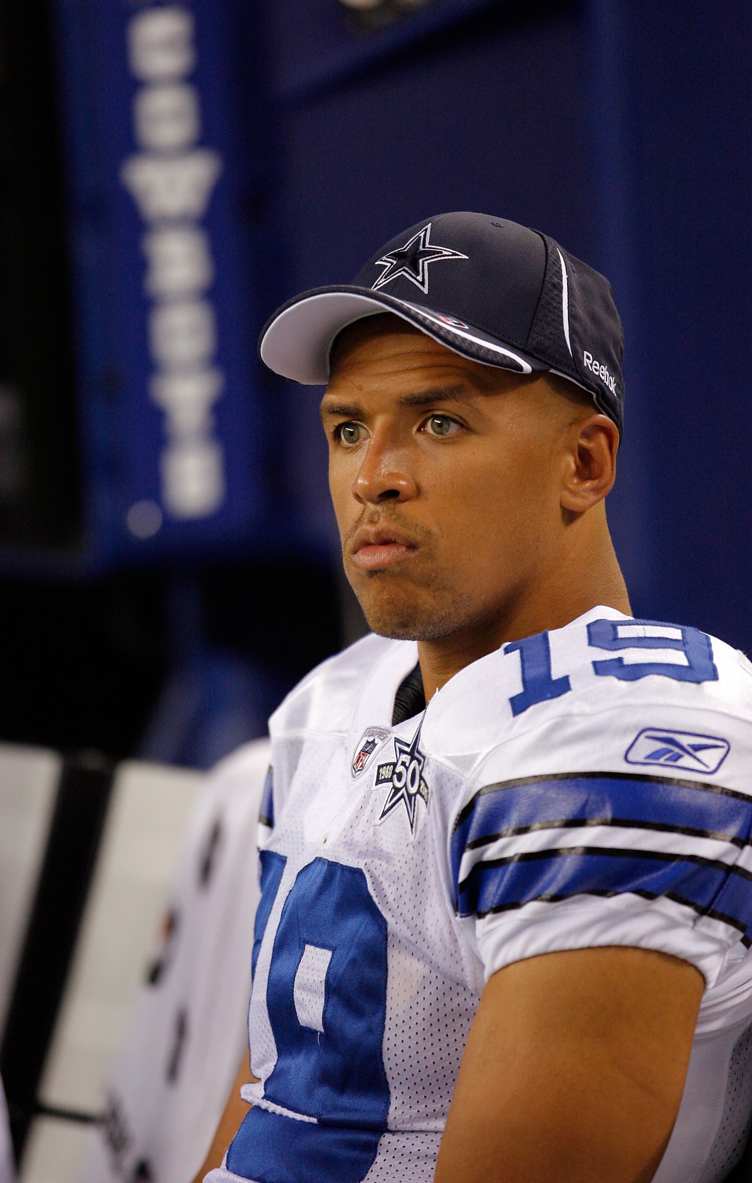 ARLINGTON, TX - AUGUST 12: Miles Austin #19 of the Dallas Cowboys sits on the sidelines in the second half of the preseason game against the Oakland Raiders at the Dallas Cowboys Stadium on August 12, 2010 in Arlington, Texas. (Photo by Tom Pennington/Get ARLINGTON, TX - AUGUST 12: Miles Austin #19 of the Dallas Cowboys sits on the sidelines in the second half of the preseason game against the Oakland Raiders at the Dallas Cowboys Stadium on August 12, 2010 in Arlington, Texas. (Photo by Tom Pennington/Get