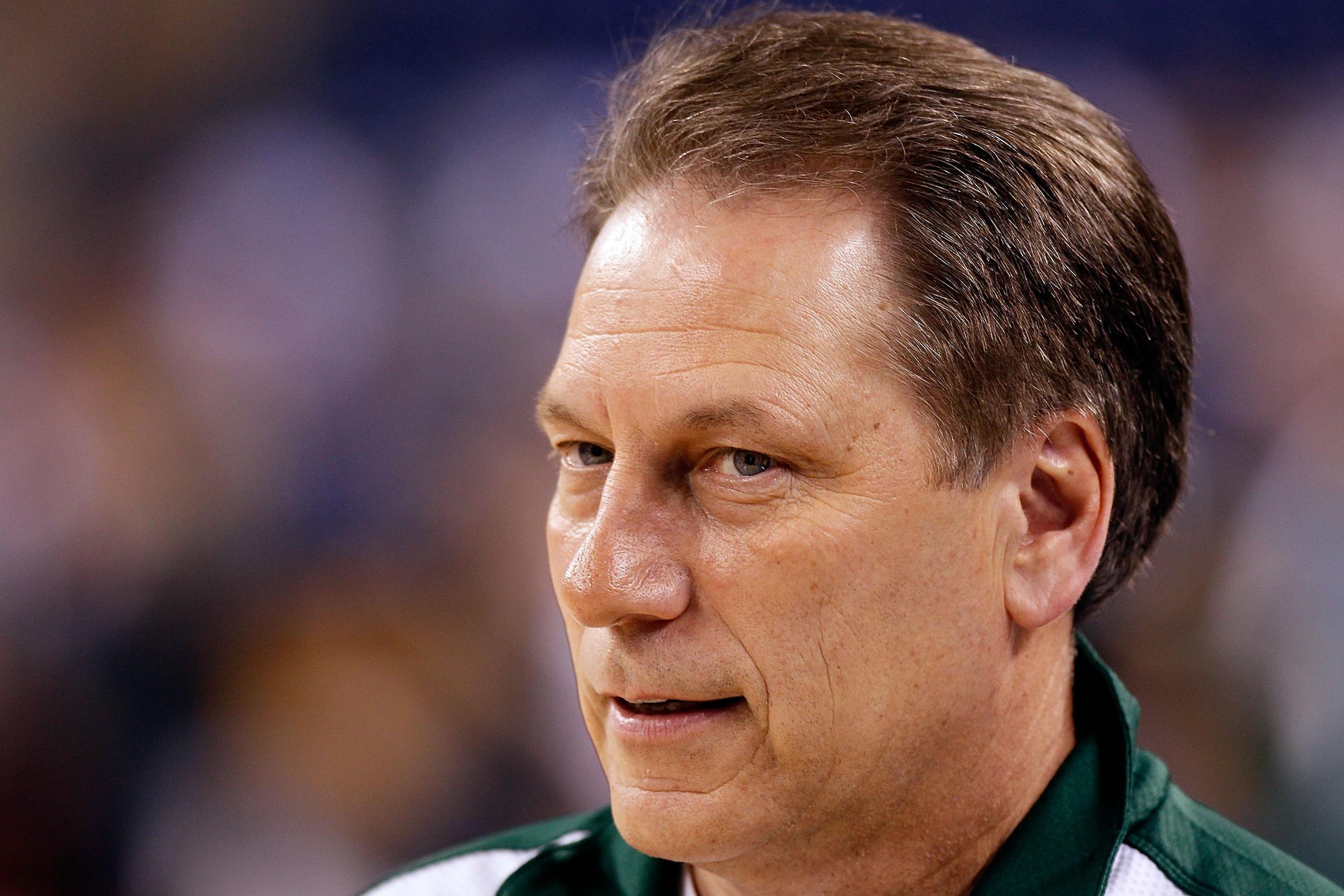 INDIANAPOLIS - APRIL 02:  Head coach Tom Izzo of the Michigan State Spartans looks on during practice prior to the 2010 Final Four of the NCAA Division I Men's Basketball Tournament at Lucas Oil Stadium on April 2, 2010 in Indianapolis, Indiana.  (Photo b