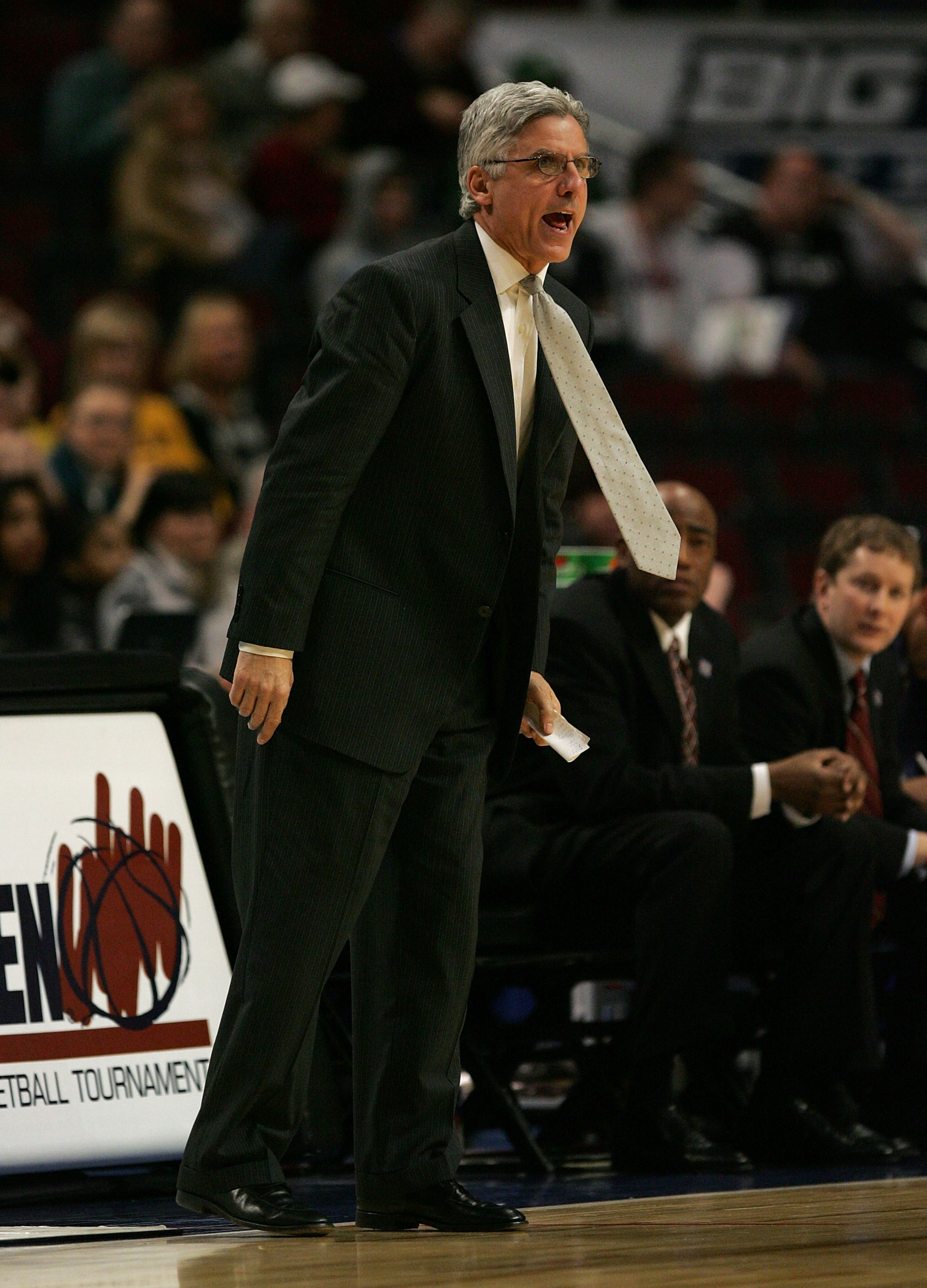 CHICAGO - MARCH 08:  Interim head coach Jim Molinari of the Minnesota Golden Gophers coaches against the Michigan Wolverines during Day 1 of the Big Ten Men's Basketball Conference Tournament March 8, 2007 at the United Center in Chicago, Illinois. Michig