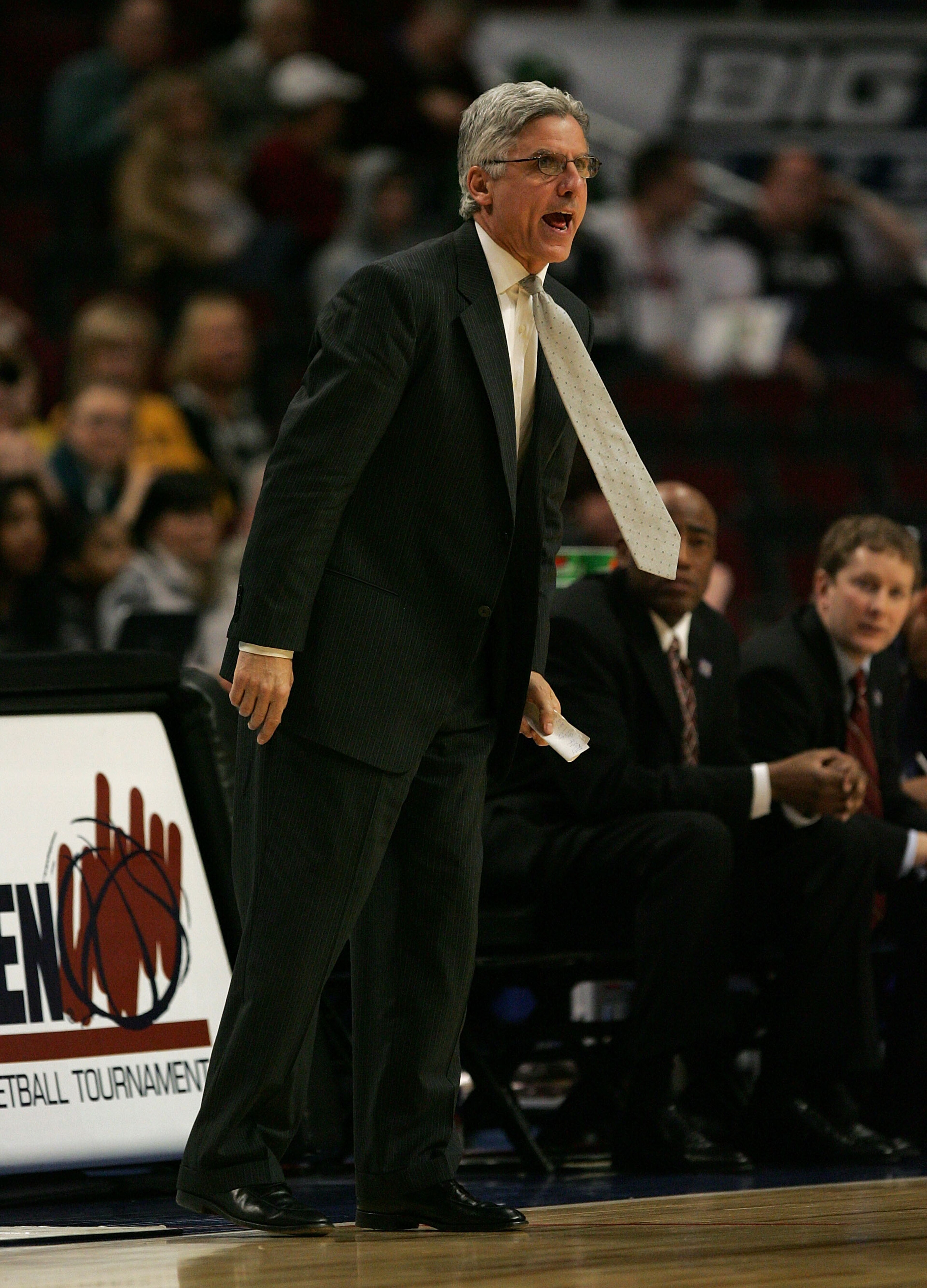 CHICAGO - MARCH 08:  Interim head coach Jim Molinari of the Minnesota Golden Gophers coaches against the Michigan Wolverines during Day 1 of the Big Ten Men's Basketball Conference Tournament March 8, 2007 at the United Center in Chicago, Illinois. Michig