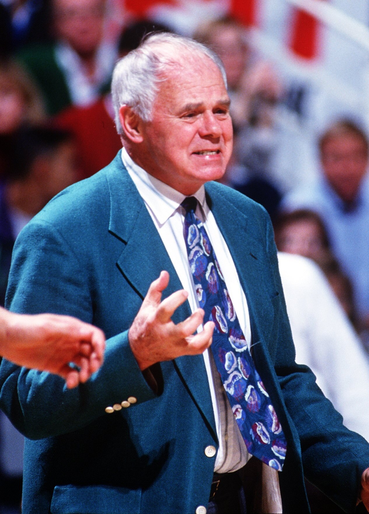 28 JAN 1993:  MICHIGAN STATE BASKETBALL COACH JUD HEATHCOTE REACTS TO A PLAY DURING A GAME AGAINST IOWA STATE. Mandatory Credit: DUANE BURLESON/ALLSPORT
