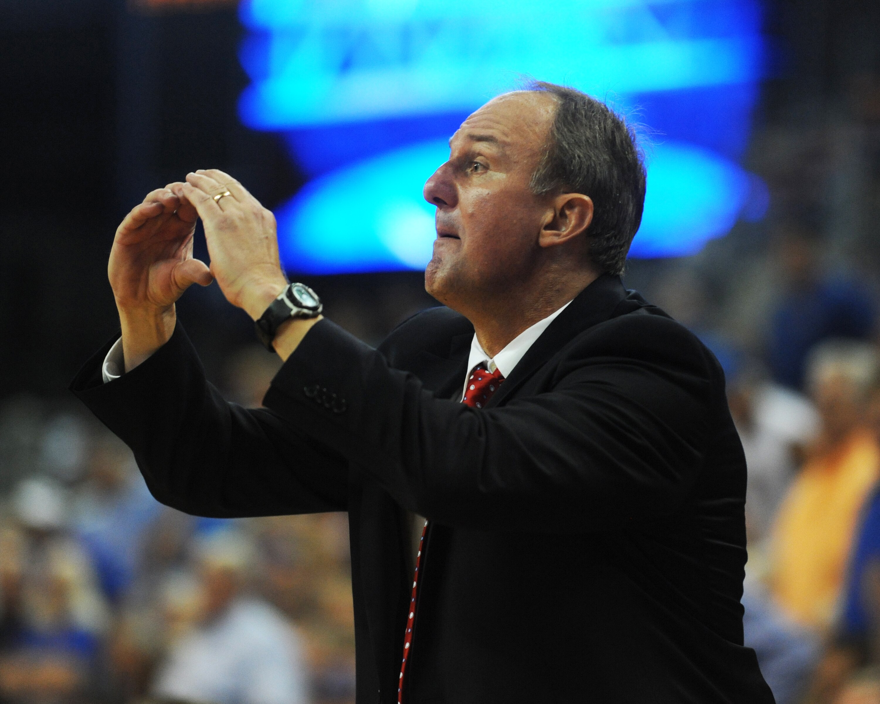 GAINESVILLE, FL - NOVEMBER 16: Coach Thad Matta of the Ohio State Buckeyes directs play against the Florida Gators November 16, 2010 at the Stephen C. O'Connell Center in Gainesville, Florida.  (Photo by Al Messerschmidt/Getty Images)