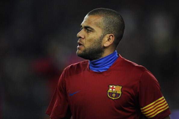 BARCELONA, SPAIN - JANUARY 02:  Dani Alves of Barcelona looks on during the warm up prior the La Liga match between Barcelona and Levante UD at Camp Nou on January 2, 2011 in Barcelona, Spain. Barcelona won 2-1.  (Photo by David Ramos/Getty Images)