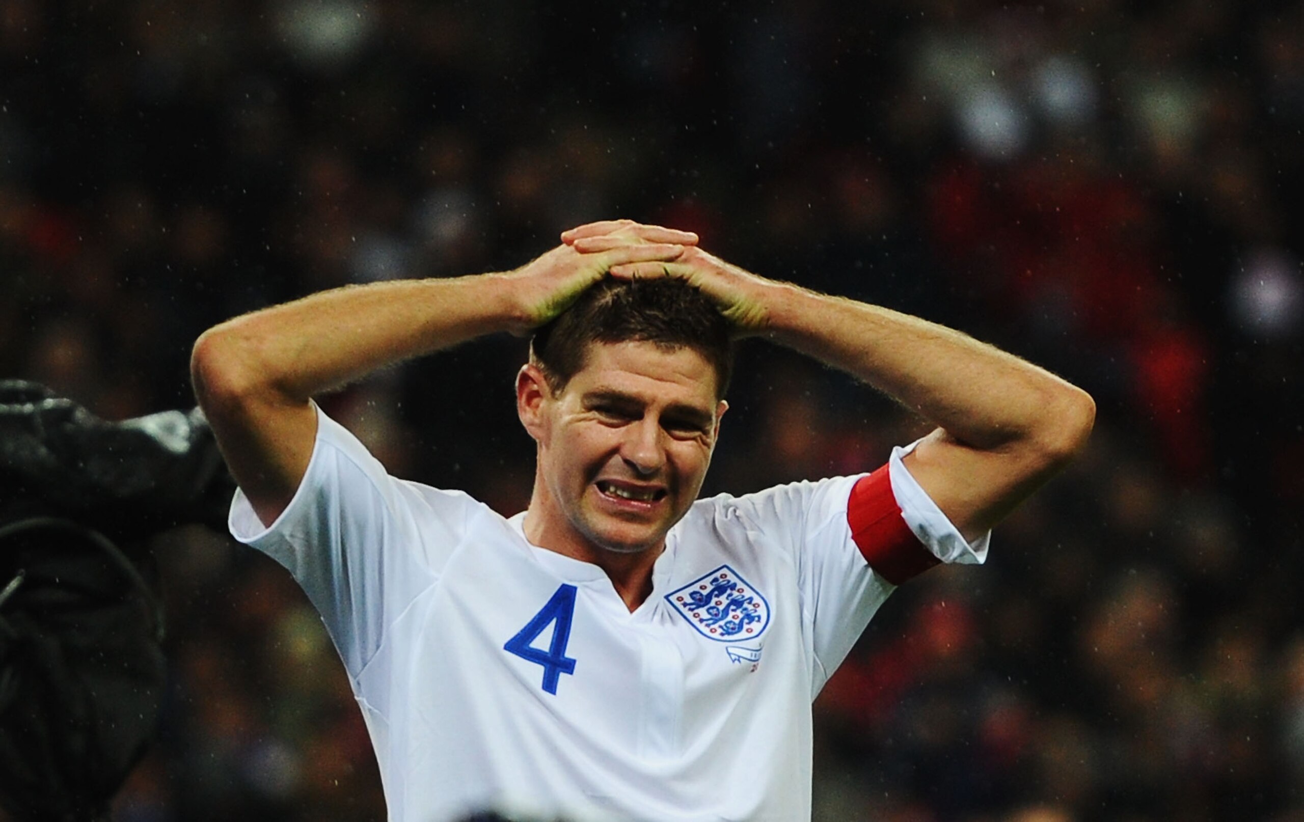 LONDON, ENGLAND - NOVEMBER 17: Steven Gerrard of England reacts during the international friendly match between England and France at Wembley Stadium on November 17, 2010 in London, England. (Photo by Mike Hewitt/Getty Images) LONDON, ENGLAND - NOVEMBER 17: Steven Gerrard of England reacts during the international friendly match between England and France at Wembley Stadium on November 17, 2010 in London, England. (Photo by Mike Hewitt/Getty Images)