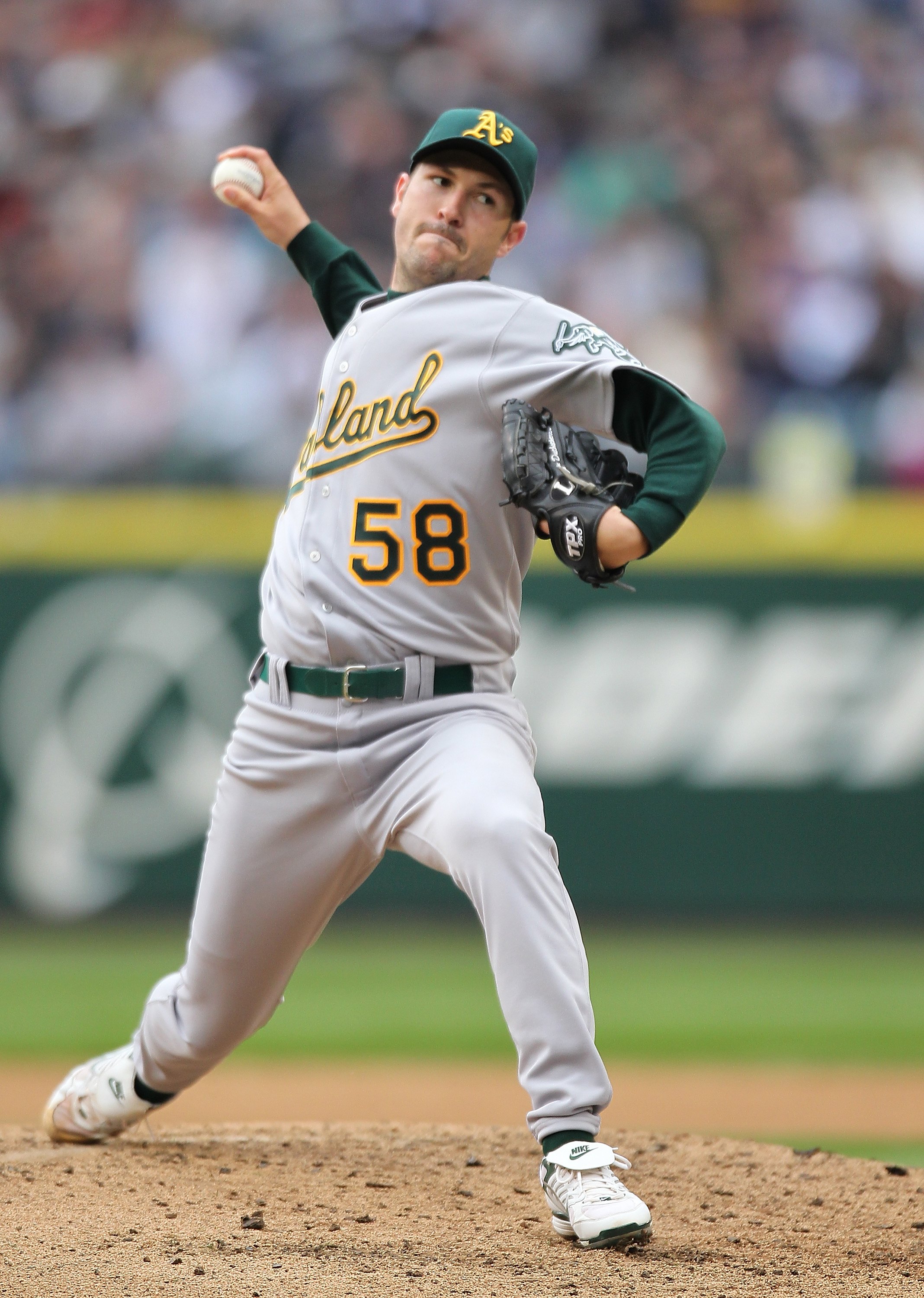 SEATTLE - APRIL 12: Starting pitcher Justin Duchscherer #58 of the the Oakland Athletics pitches against the Seattle Mariners during the Mariners' home opener at Safeco Field on April 12, 2010 in Seattle, Washington. (Photo by Otto Greule Jr/Getty Images SEATTLE - APRIL 12: Starting pitcher Justin Duchscherer #58 of the the Oakland Athletics pitches against the Seattle Mariners during the Mariners' home opener at Safeco Field on April 12, 2010 in Seattle, Washington. (Photo by Otto Greule Jr/Getty Images