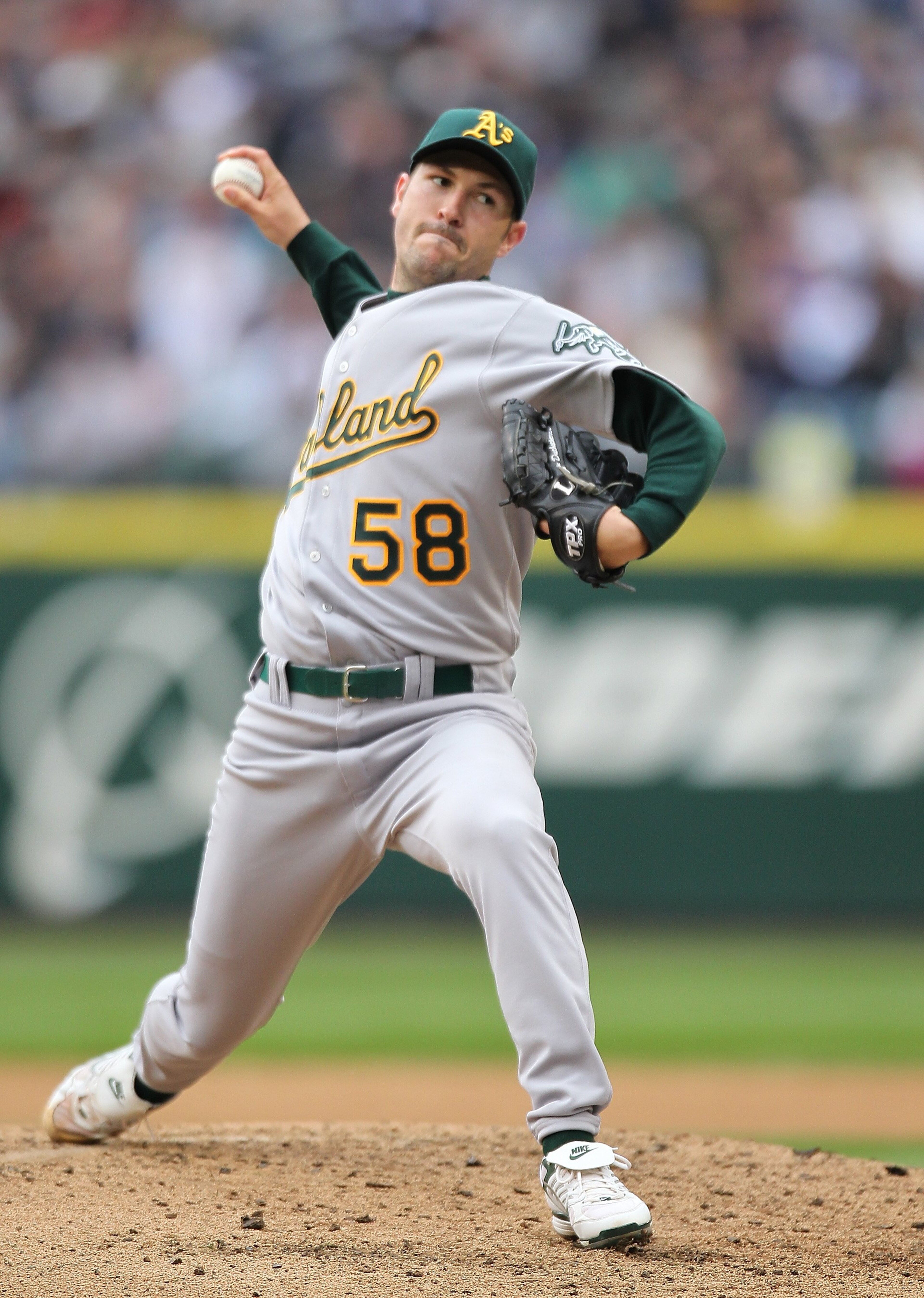 SEATTLE - APRIL 12: Starting pitcher Justin Duchscherer #58 of the the Oakland Athletics pitches against the Seattle Mariners during the Mariners' home opener at Safeco Field on April 12, 2010 in Seattle, Washington. (Photo by Otto Greule Jr/Getty Images SEATTLE - APRIL 12: Starting pitcher Justin Duchscherer #58 of the the Oakland Athletics pitches against the Seattle Mariners during the Mariners' home opener at Safeco Field on April 12, 2010 in Seattle, Washington. (Photo by Otto Greule Jr/Getty Images