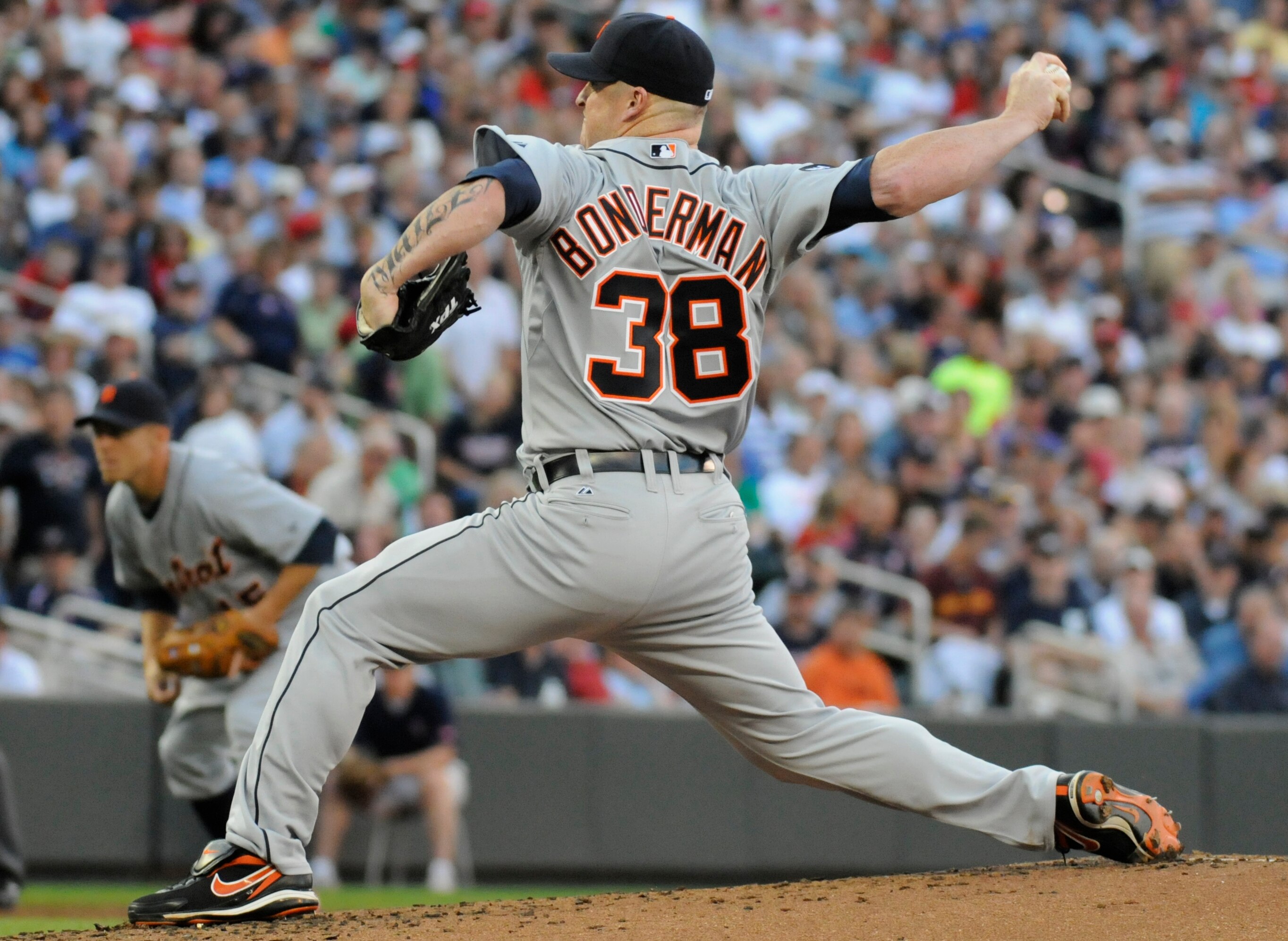 MINNEAPOLIS, MN - JUNE 28: Jeremy Bonderman #38 of the Detroit Tigers pitches in the first inning against the Minnesota Twins during their game on June 28, 2010 at Target Field in Minneapolis, Minnesota. Tigers won 7-5. (Photo by Hannah Foslien /Getty Ima MINNEAPOLIS, MN - JUNE 28: Jeremy Bonderman #38 of the Detroit Tigers pitches in the first inning against the Minnesota Twins during their game on June 28, 2010 at Target Field in Minneapolis, Minnesota. Tigers won 7-5. (Photo by Hannah Foslien /Getty Ima