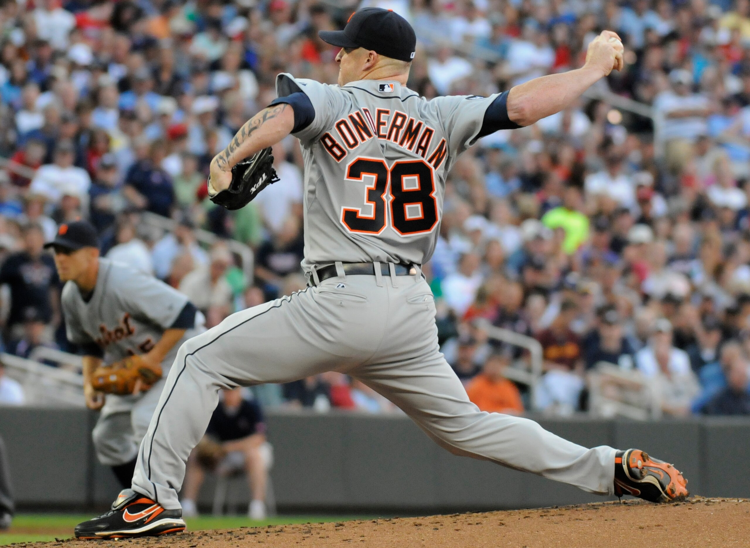 MINNEAPOLIS, MN - JUNE 28: Jeremy Bonderman #38 of the Detroit Tigers pitches in the first inning against the Minnesota Twins during their game on June 28, 2010 at Target Field in Minneapolis, Minnesota. Tigers won 7-5. (Photo by Hannah Foslien /Getty Ima