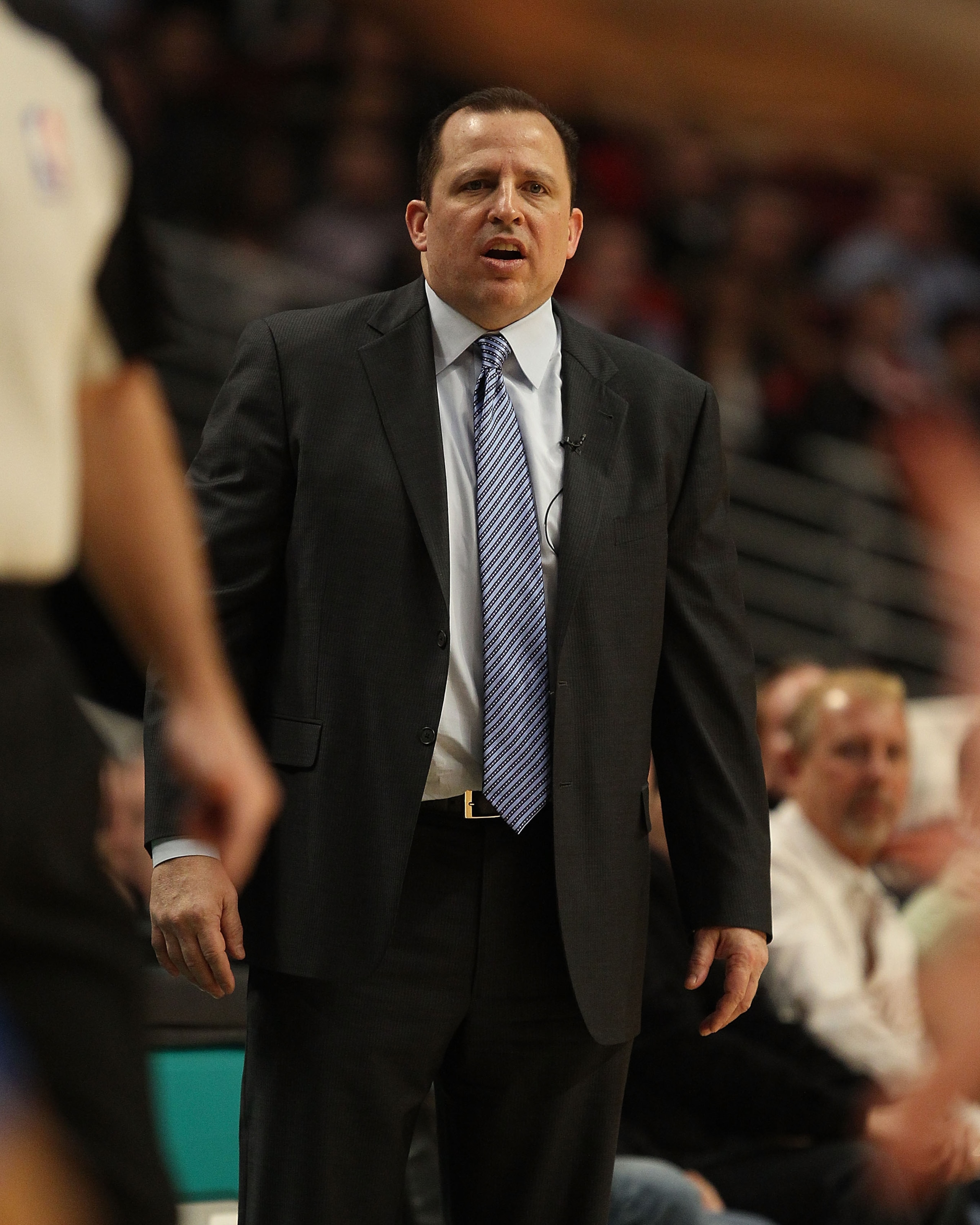 CHICAGO, IL - JANUARY 20: Head coach Tom Thibodeau of the Chicago Bulls watches as his team takes on the Dallas Mavericks at the United Center on January 20, 2011 in Chicago, Illinois. The Bulls defeated the Mavericks 82-77. NOTE TO USER: User expressly a