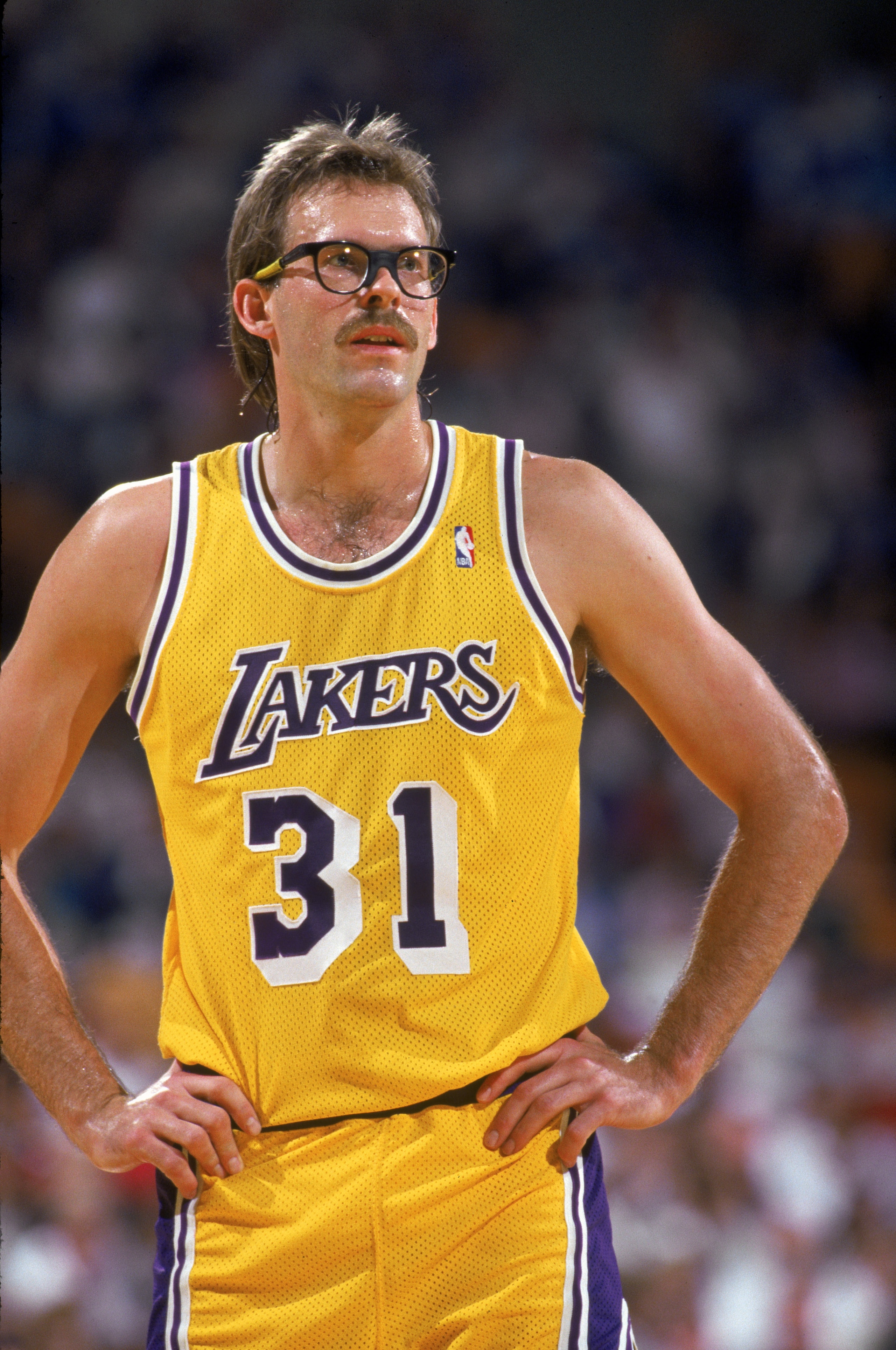 LOS ANGELES - 1987:  Kurt Rambis #31 of the Los Angeles Lakers stands on the court during an NBA game at the Great Western Forum in Los Angeles, California in 1987. (Photo by: Scott Halleran/Getty Images)