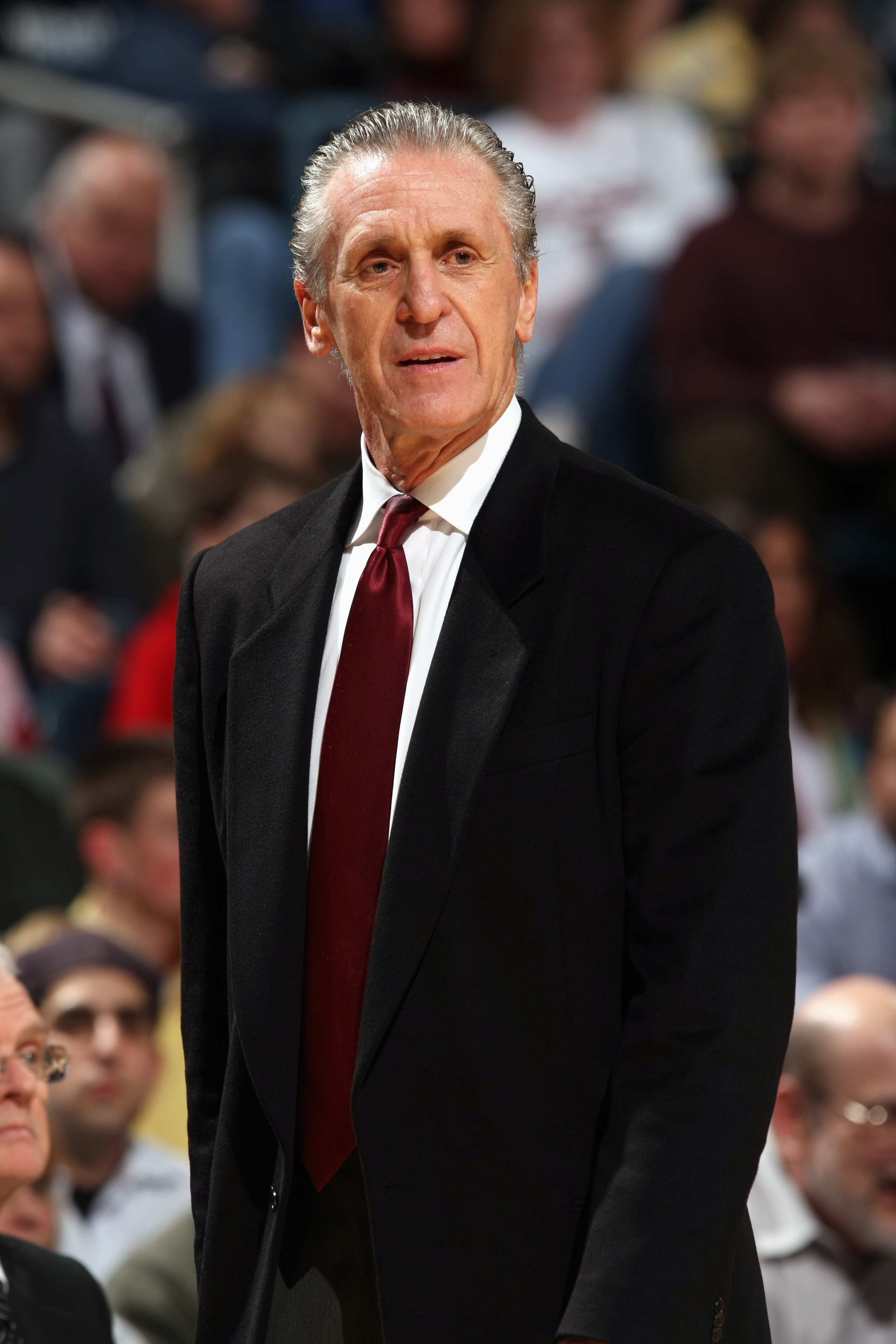 MILWAUKEE - JANUARY 9:  Head Coach Pat Riley of the Miami Heat looks on during their game against the Milwaukee Bucks at the Bradley Center on January 9, 2008 in Milwaukee, Wisconsin.  The Bucks won 98-92.  NOTE TO USER: User expressly acknowledges and ag