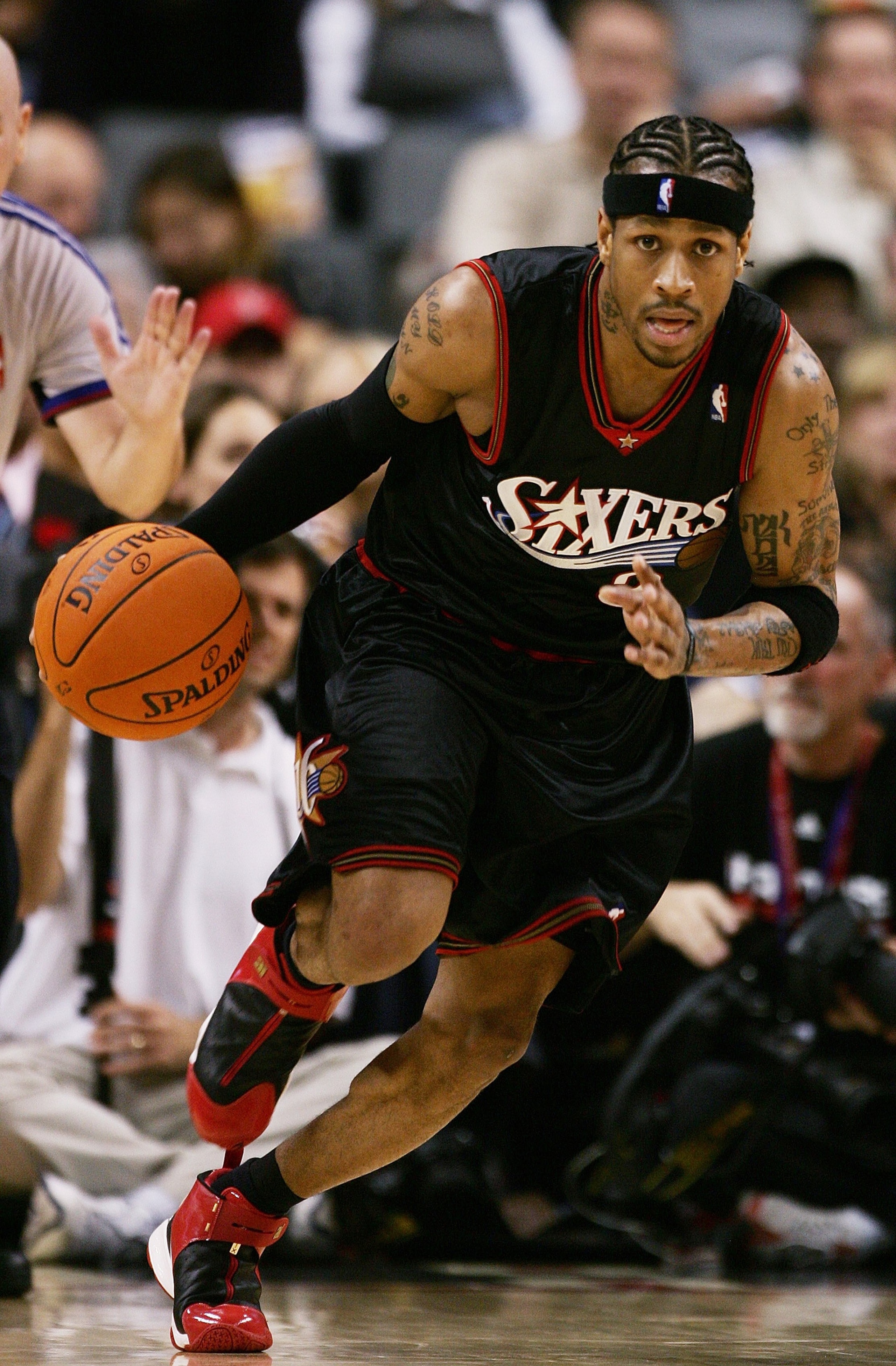 TORONTO - NOVEMBER 8:  Allen Iverson #3 of the Philadelphia 76ers pushes the ball upcourt during the game against the Toronto Raptors  on November 8, 2006 at the Air Canada Centre in Toronto, Canada. The Raptors defeated the Sixers 106-104. NOTE TO USER: