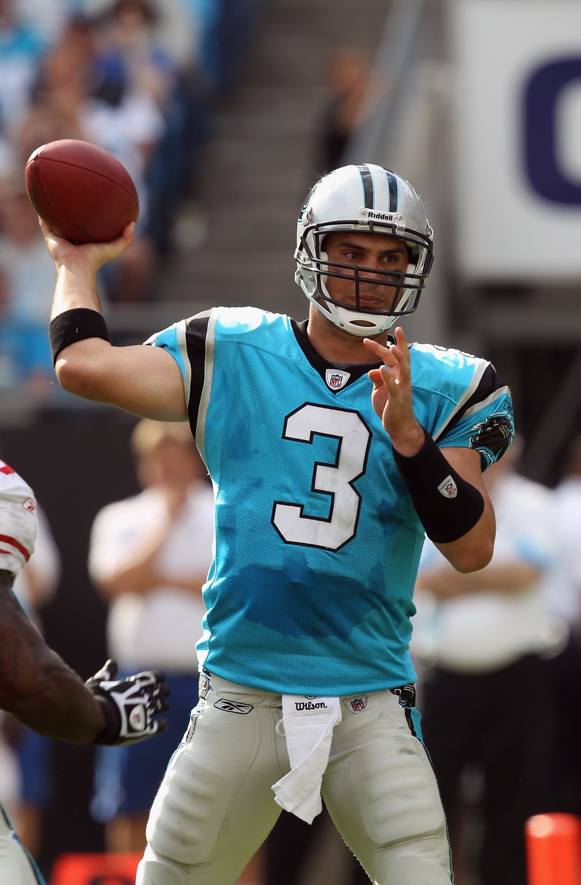 CHARLOTTE, NC - OCTOBER 24:  Matt Moore #3 of the Carolina Panthers against the San Francisco 49ers during their game at Bank of America Stadium on October 24, 2010 in Charlotte, North Carolina.  (Photo by Streeter Lecka/Getty Images)
