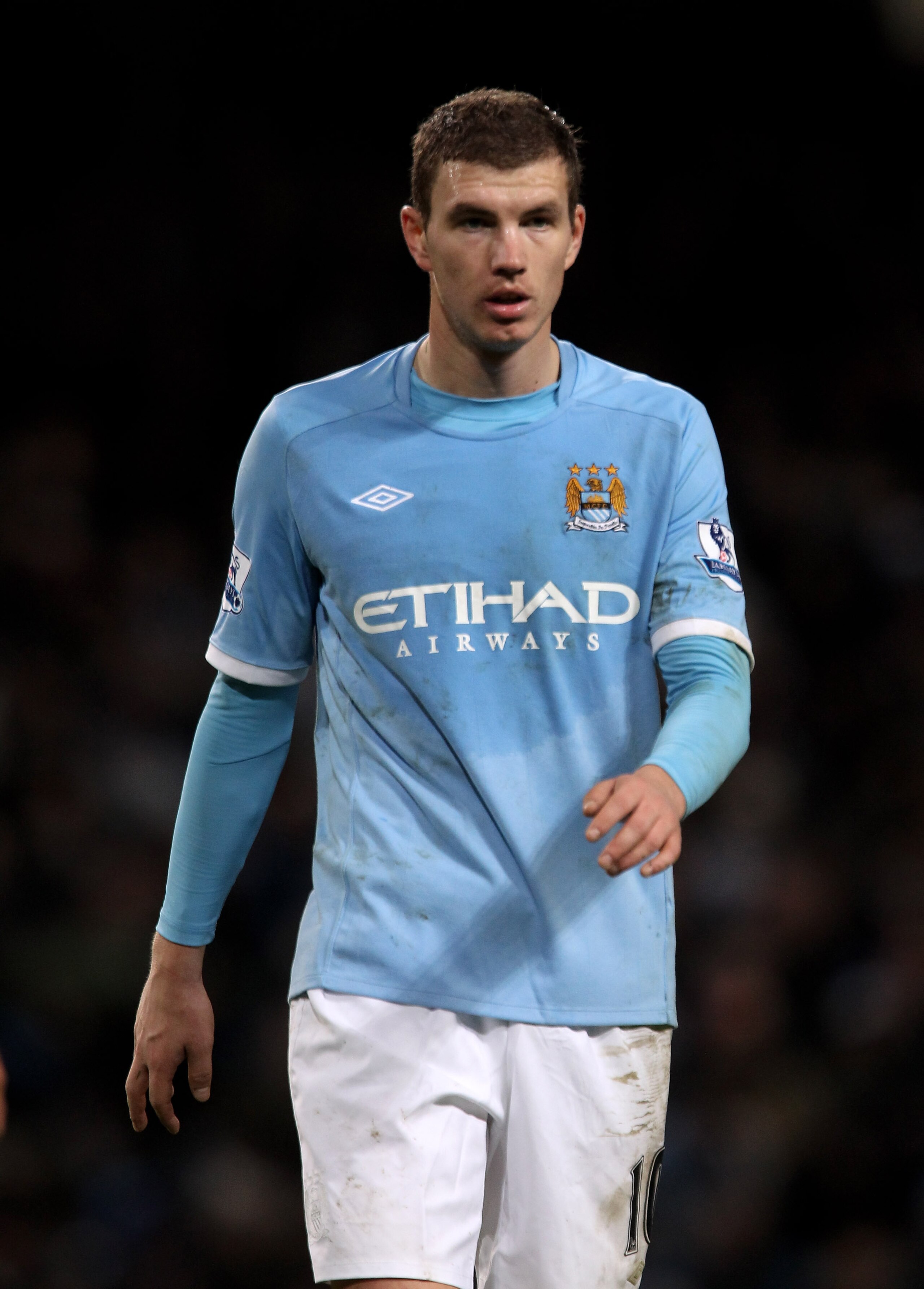 MANCHESTER, ENGLAND - JANUARY 15:  Edin Dzeko of Manchester City looks on during the Barclays Premier League match between Manchester City and Wolverhampton Wanderers at the City of Manchester Stadium on January 15, 2011 in Manchester, England.  (Photo by