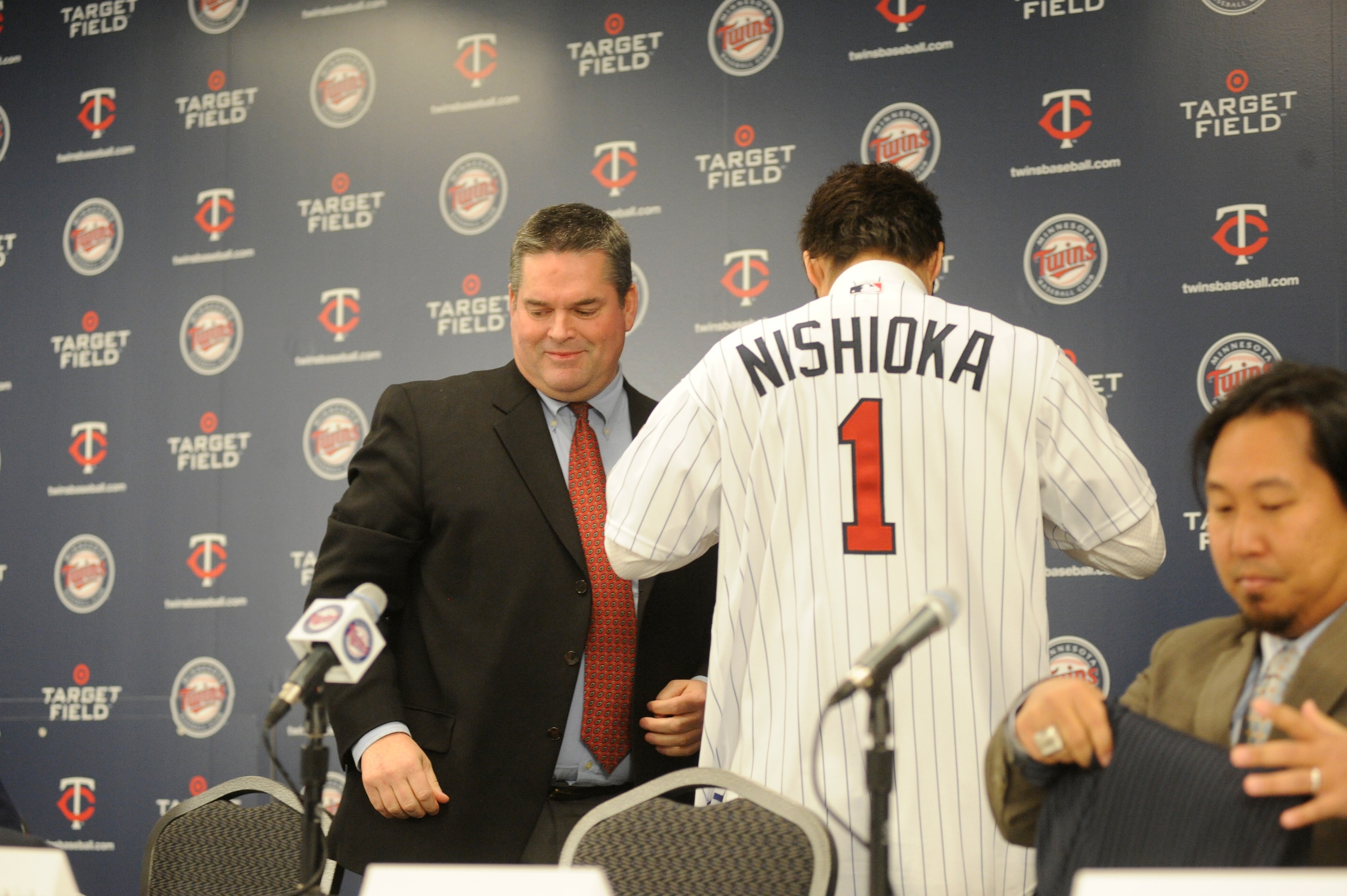 MINNEAPOLIS, MN - DECEMBER 18: Tsuyoshi Nishioka # of the Minnesota Twins puts on his first Twins jersey during a press conference on December 18, 2010 at Target Field in Minneapolis, Minnesota. (Photo by Hannah Foslien /Getty Images) MINNEAPOLIS, MN - DECEMBER 18: Tsuyoshi Nishioka # of the Minnesota Twins puts on his first Twins jersey during a press conference on December 18, 2010 at Target Field in Minneapolis, Minnesota. (Photo by Hannah Foslien /Getty Images)