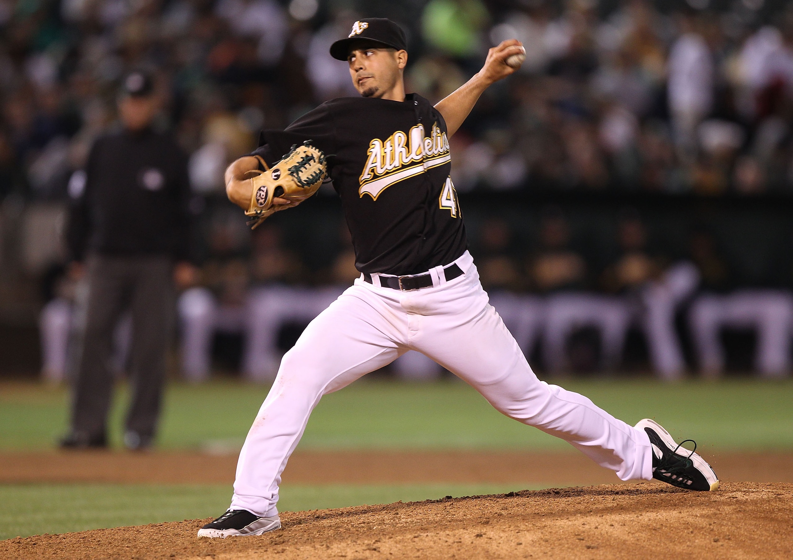 OAKLAND, CA - SEPTEMBER 03: Gio Gonzalez #47 of the Oakland Athletics pitches against the Los Angeles Angels of Anaheim during a Major League Baseball game at the Oakland-Alameda County Coliseum on September 3, 2010 in Oakland, California. (Photo by Jed OAKLAND, CA - SEPTEMBER 03: Gio Gonzalez #47 of the Oakland Athletics pitches against the Los Angeles Angels of Anaheim during a Major League Baseball game at the Oakland-Alameda County Coliseum on September 3, 2010 in Oakland, California. (Photo by Jed
